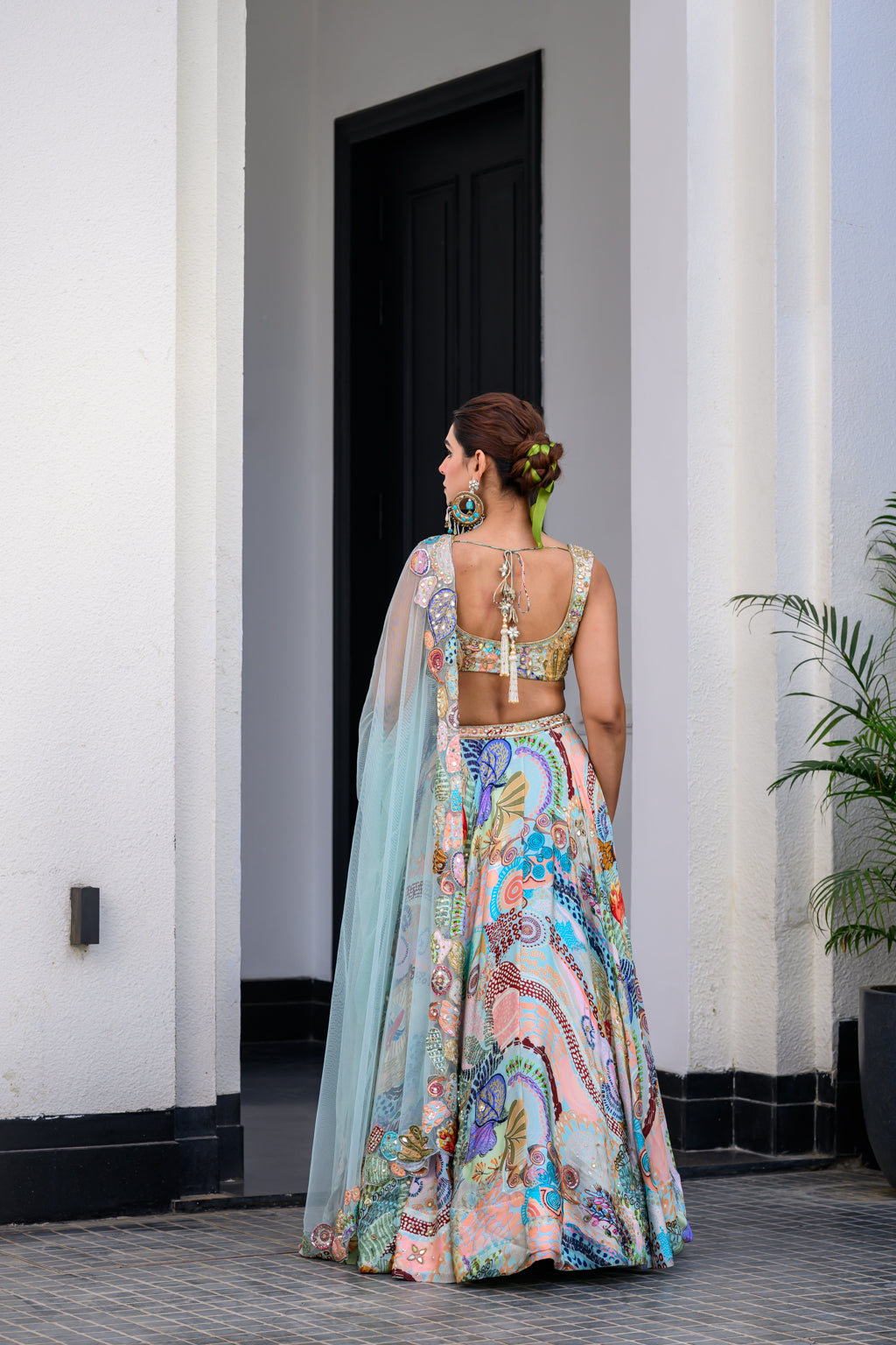 GARDENIA HIGHLIGHTED LEHENGA SET PAIRED WITH HIGHLIGHTED BLOUSE AND HIGHLIGHTED APLLIQUE DUPATTA