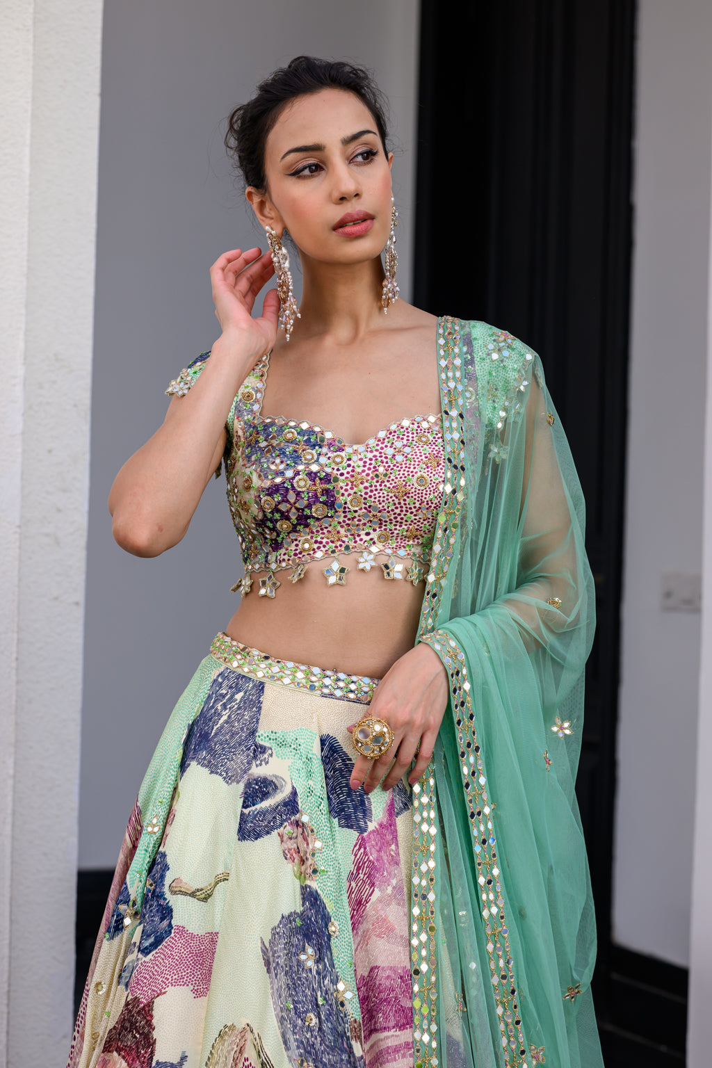 EDEN H LEHENGA PAIRED WITH H BLOUSE AND HAND EMB MIRROR DUPATTA