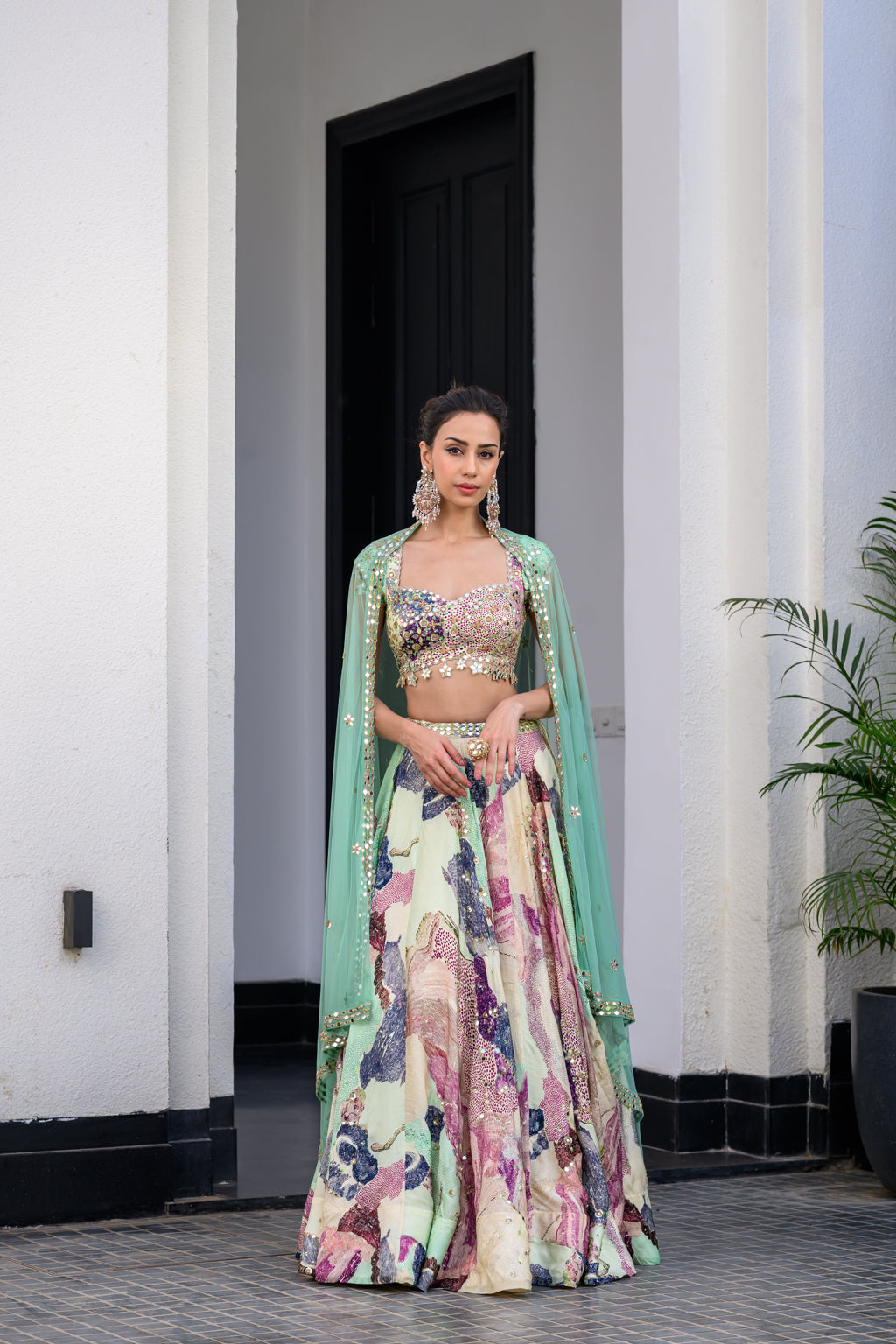EDEN H LEHENGA PAIRED WITH H BLOUSE AND HAND EMB MIRROR DUPATTA