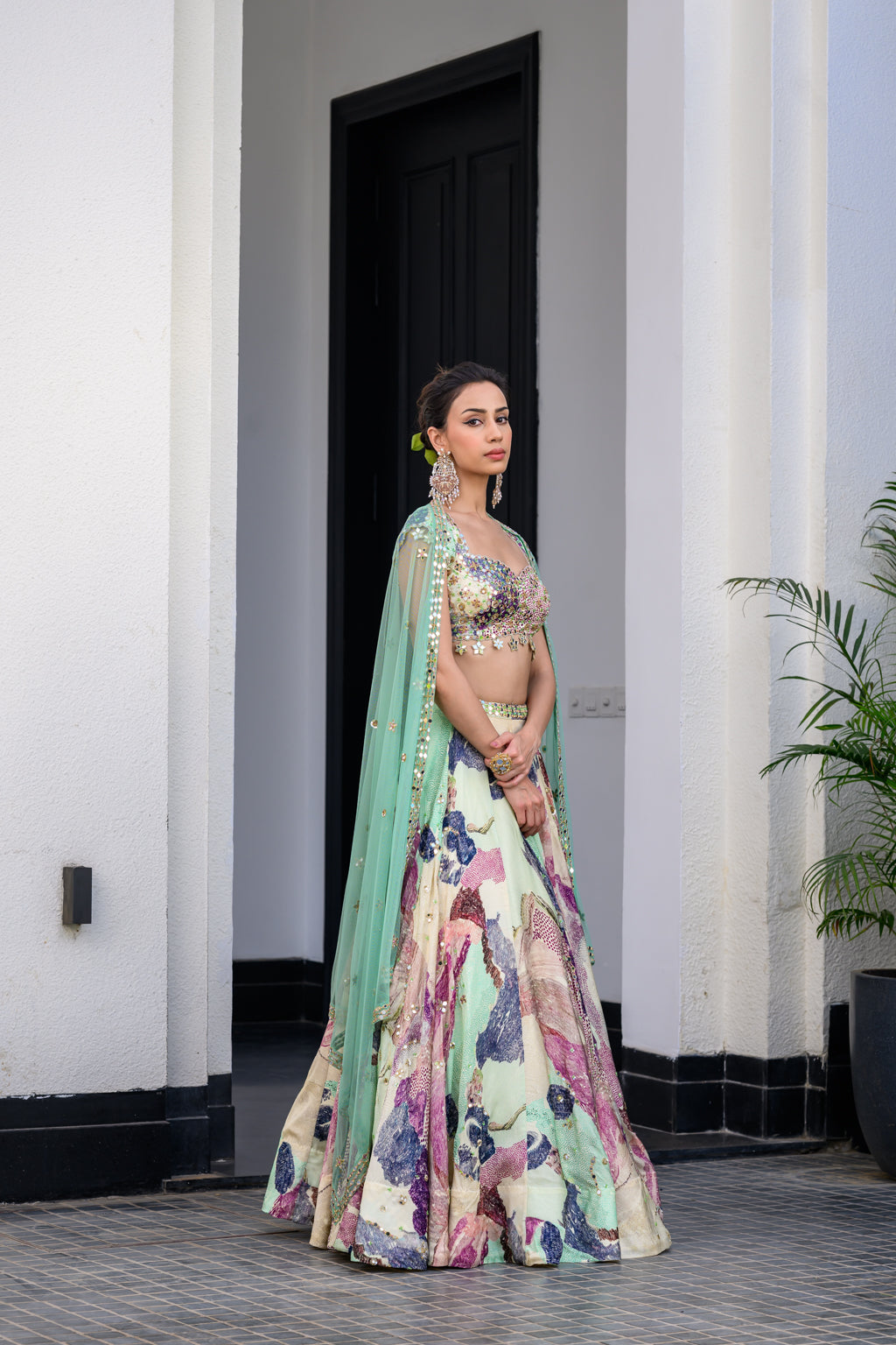 EDEN H LEHENGA PAIRED WITH H BLOUSE AND HAND EMB MIRROR DUPATTA