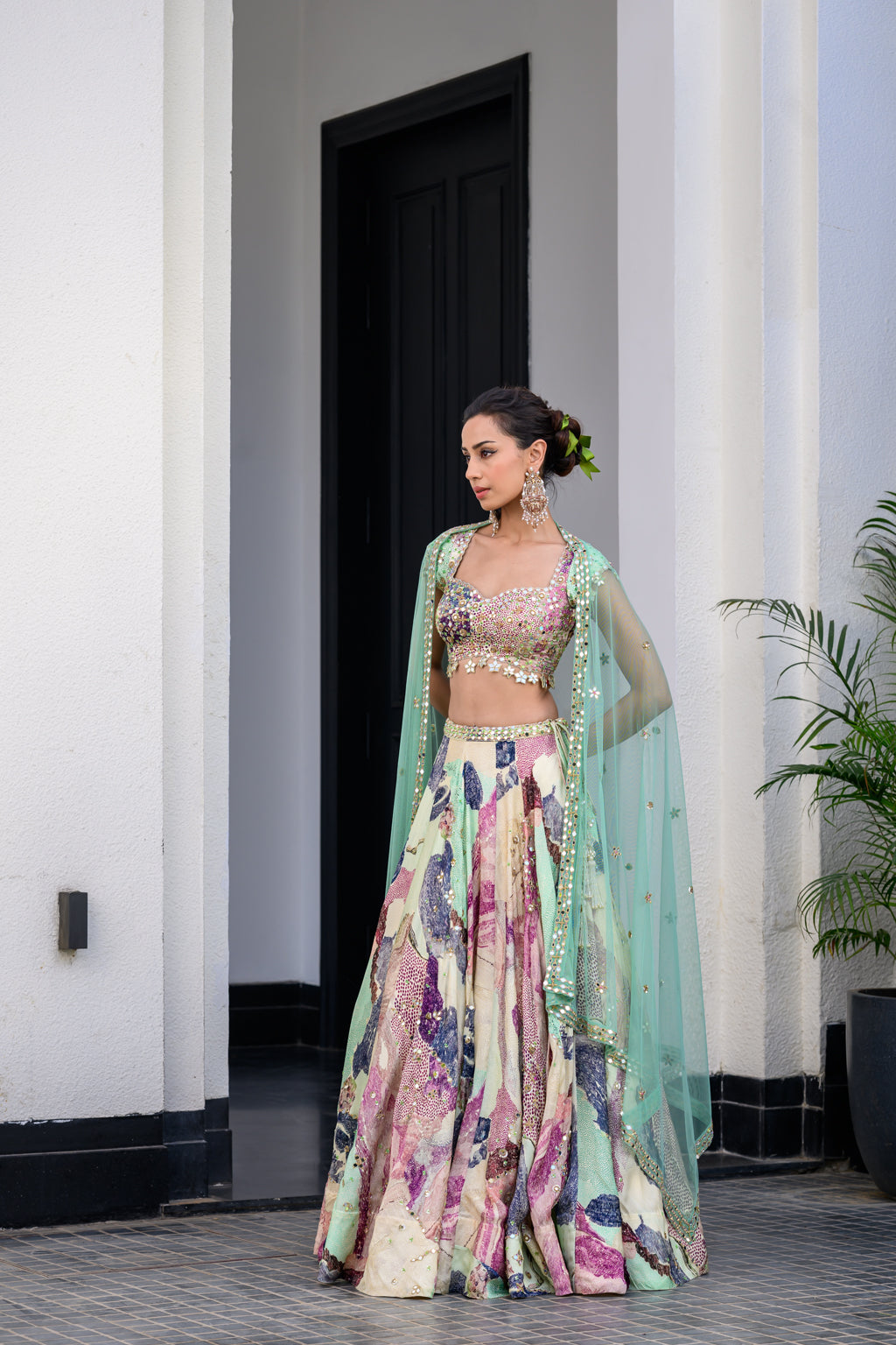 EDEN H LEHENGA PAIRED WITH H BLOUSE AND HAND EMB MIRROR DUPATTA