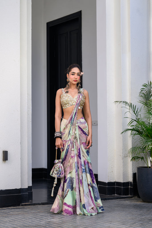 EDEN H SAREE PAIRED WITH HAND EMB BLOUSE