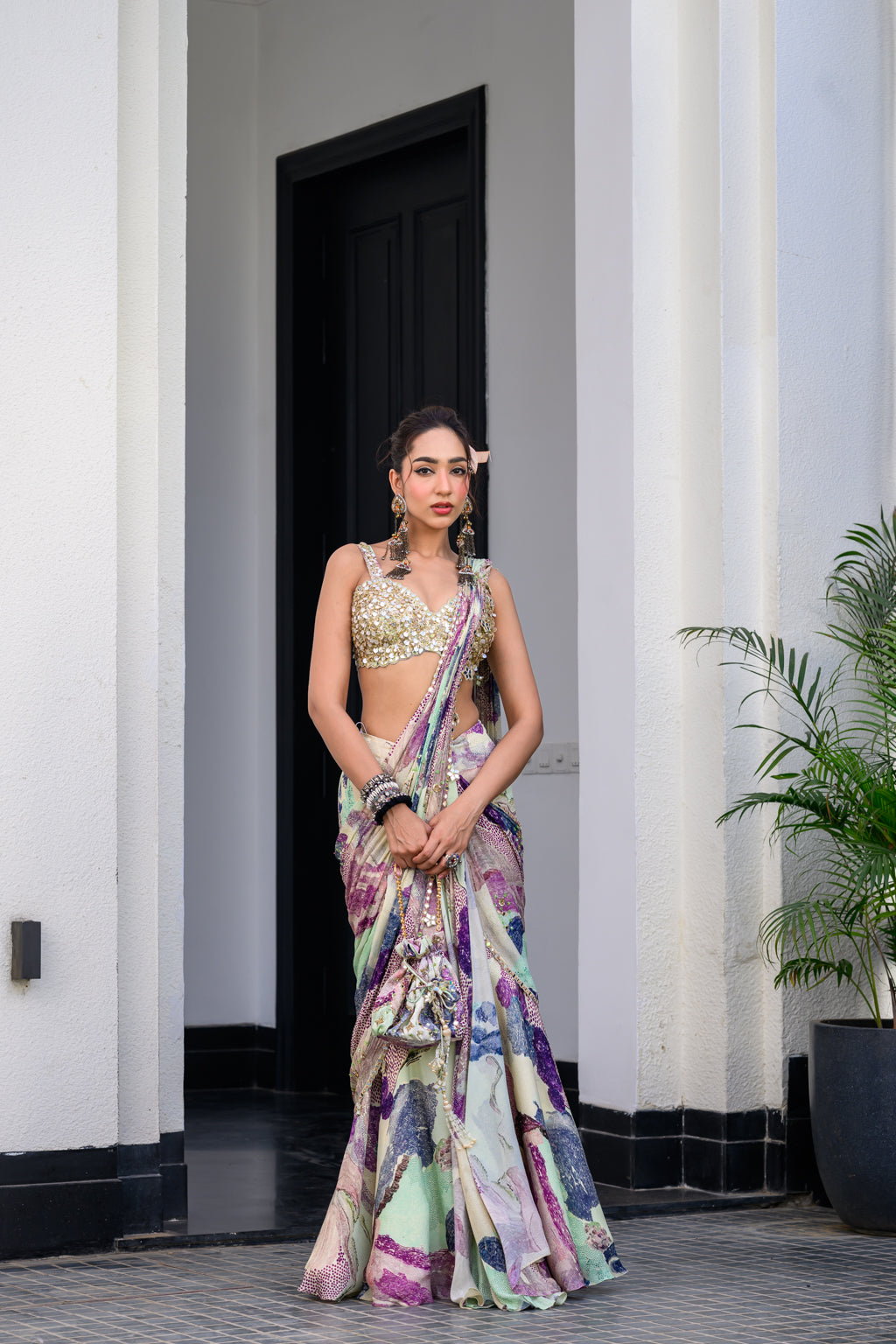 EDEN H SAREE PAIRED WITH HAND EMB BLOUSE