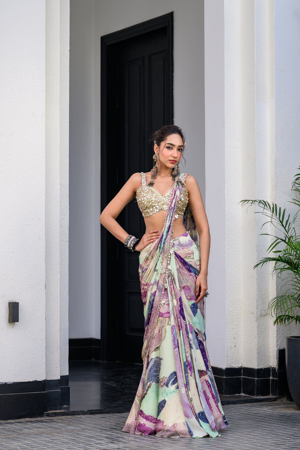 EDEN H SAREE PAIRED WITH HAND EMB BLOUSE