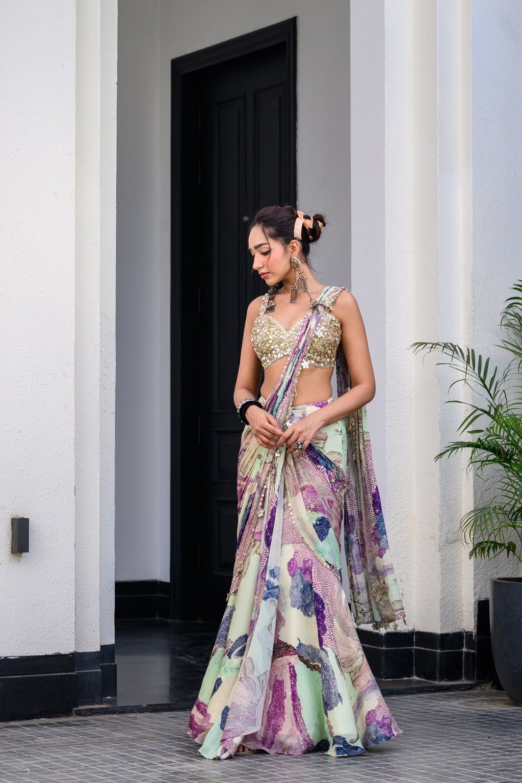 EDEN H SAREE PAIRED WITH HAND EMB BLOUSE