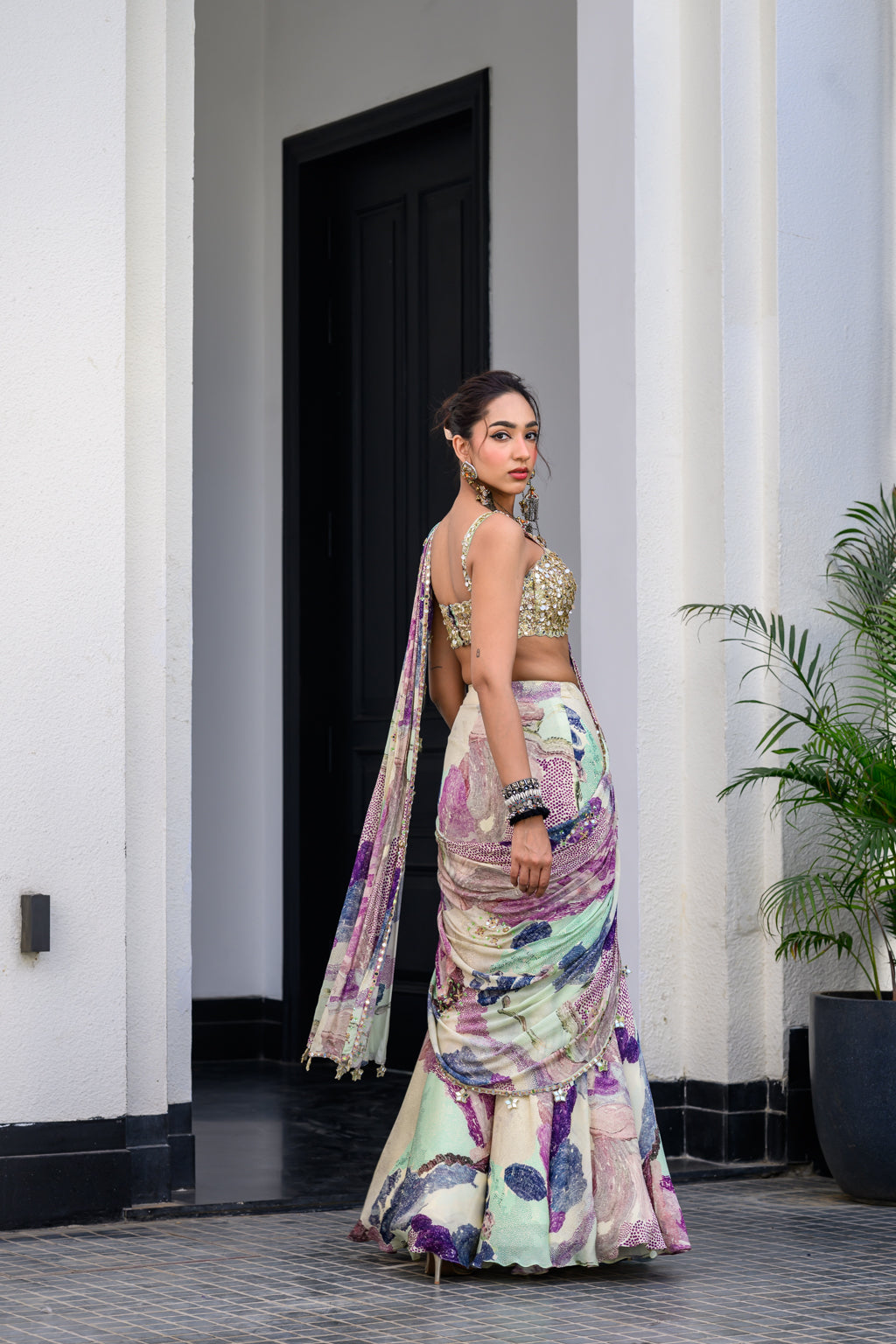 EDEN H SAREE PAIRED WITH HAND EMB BLOUSE