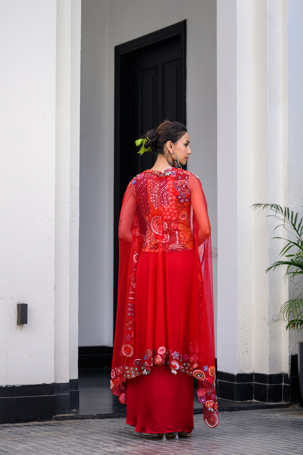 DAWN H JACKET AND DHOTI SKIRT SET PAIRED WITH H APL CAPE