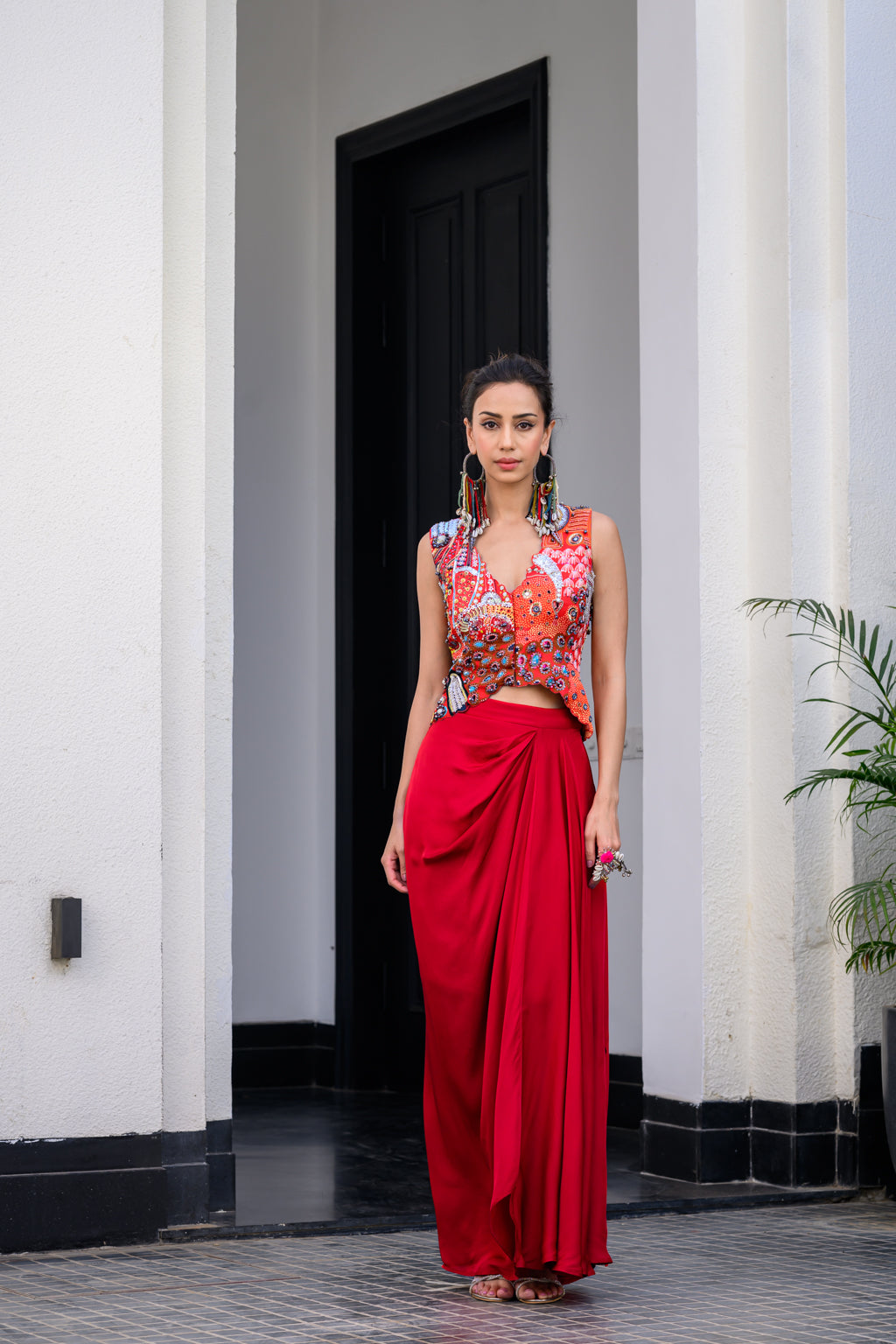 DAWN H JACKET AND DHOTI SKIRT SET PAIRED WITH H APL CAPE