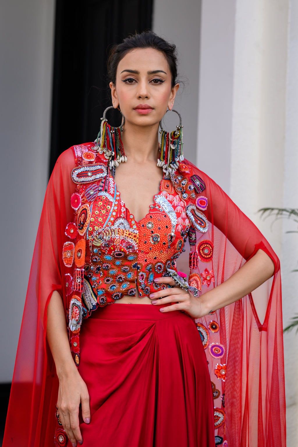 DAWN H JACKET AND DHOTI SKIRT SET PAIRED WITH H APL CAPE