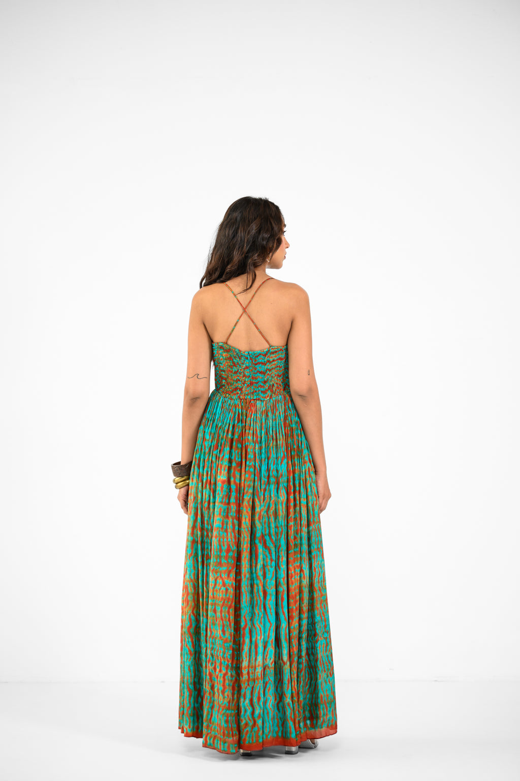 SHIBORI TIE DYE RUCHED PLEATED DRESS