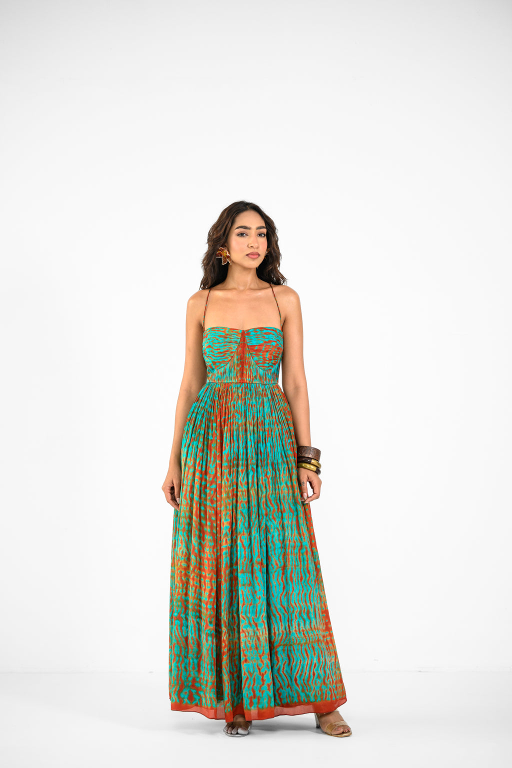 SHIBORI TIE DYE RUCHED PLEATED DRESS