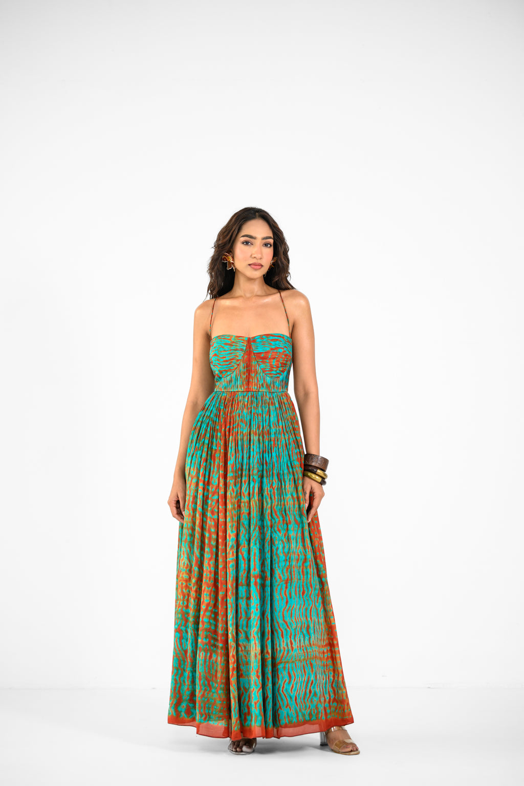 SHIBORI TIE DYE RUCHED PLEATED DRESS