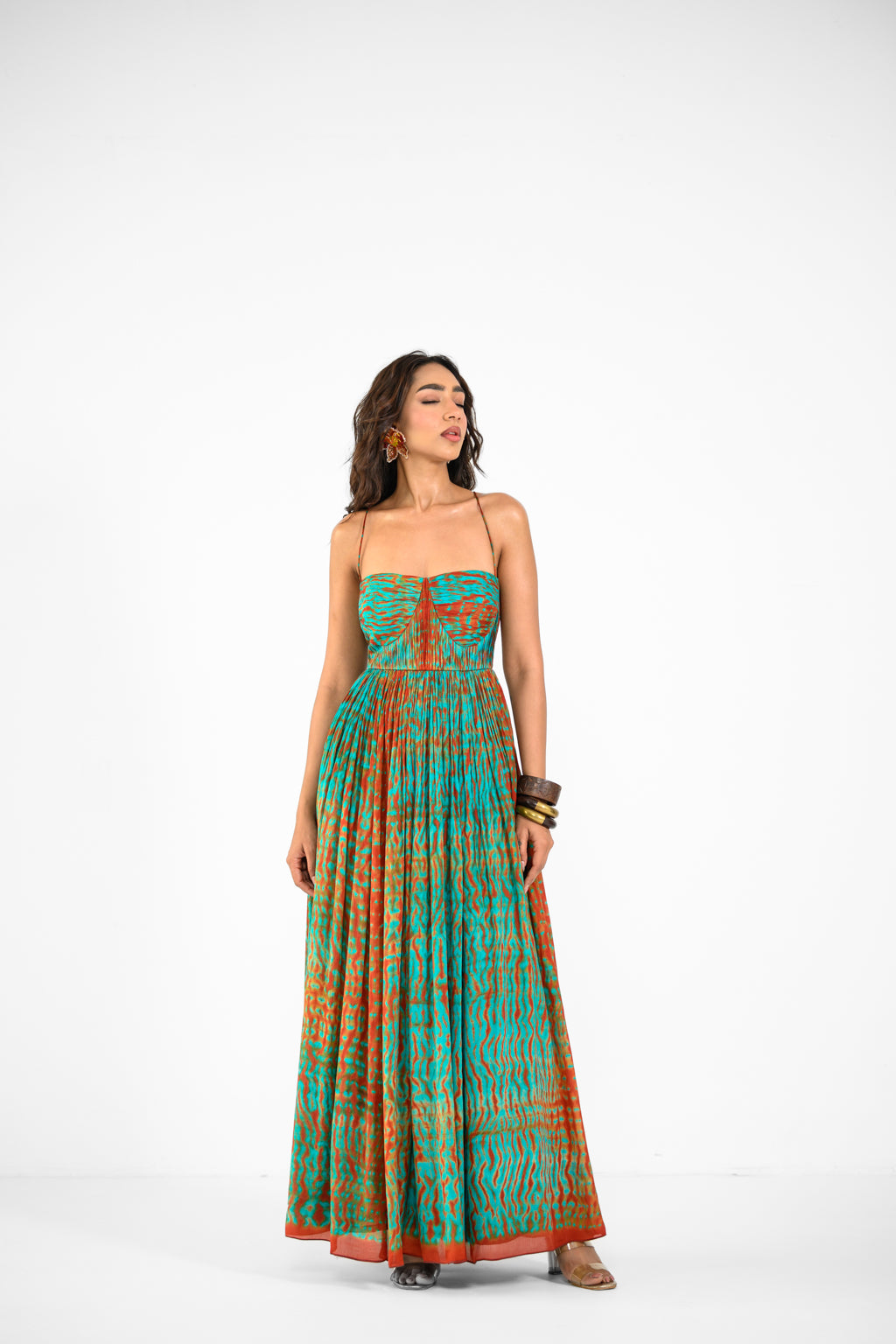 SHIBORI TIE DYE RUCHED PLEATED DRESS