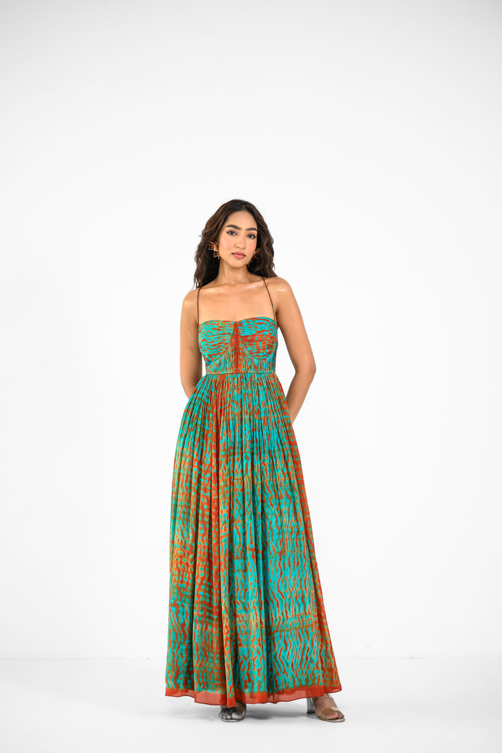 SHIBORI TIE DYE RUCHED PLEATED DRESS