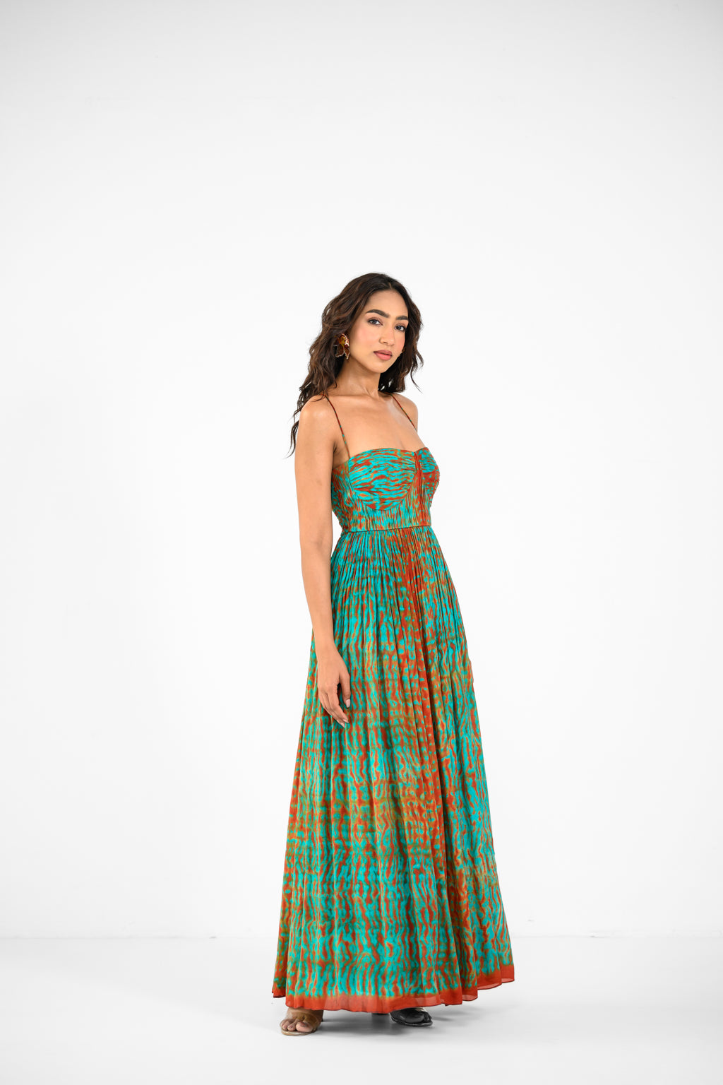 SHIBORI TIE DYE RUCHED PLEATED DRESS