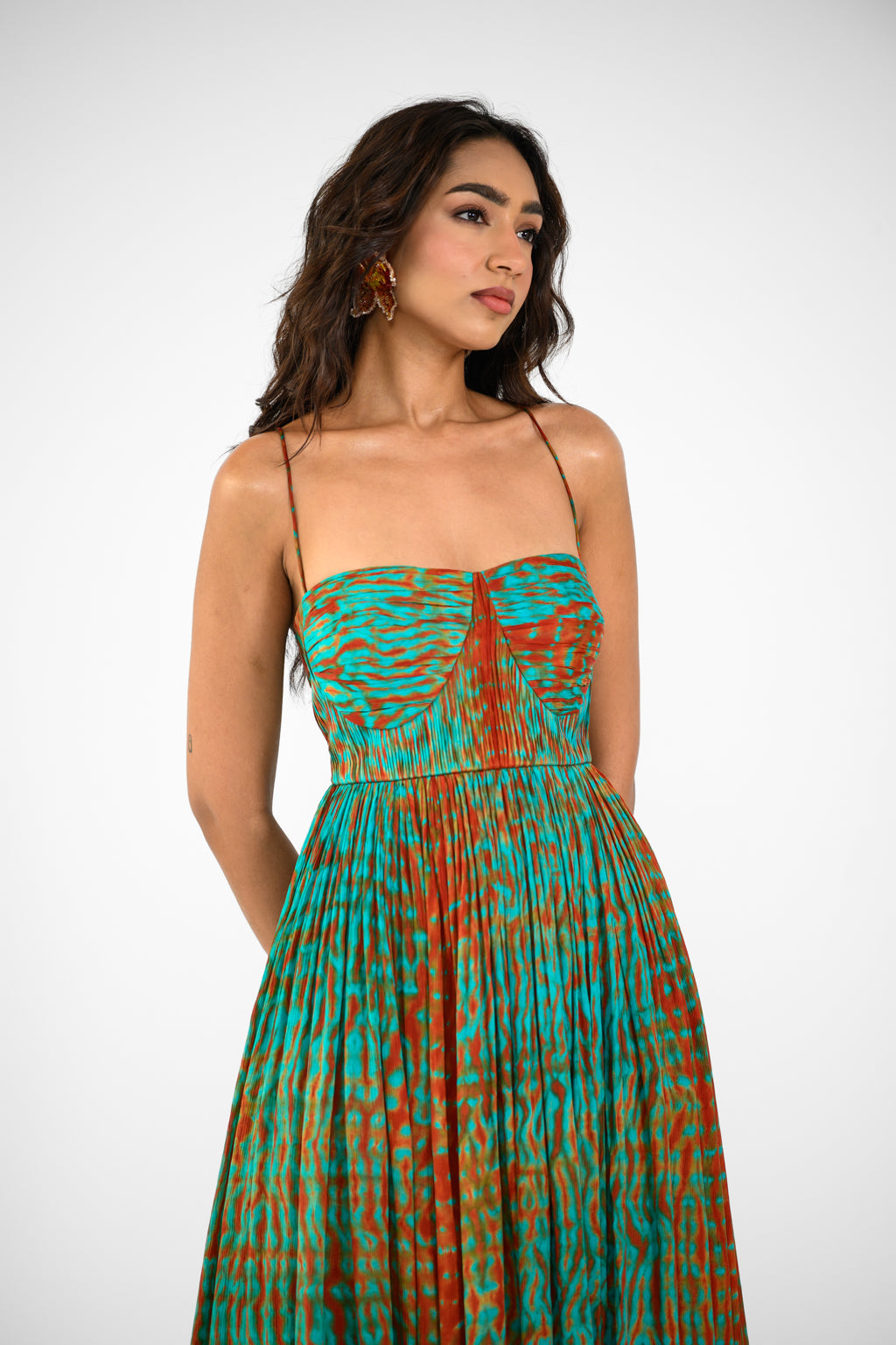 SHIBORI TIE DYE RUCHED PLEATED DRESS