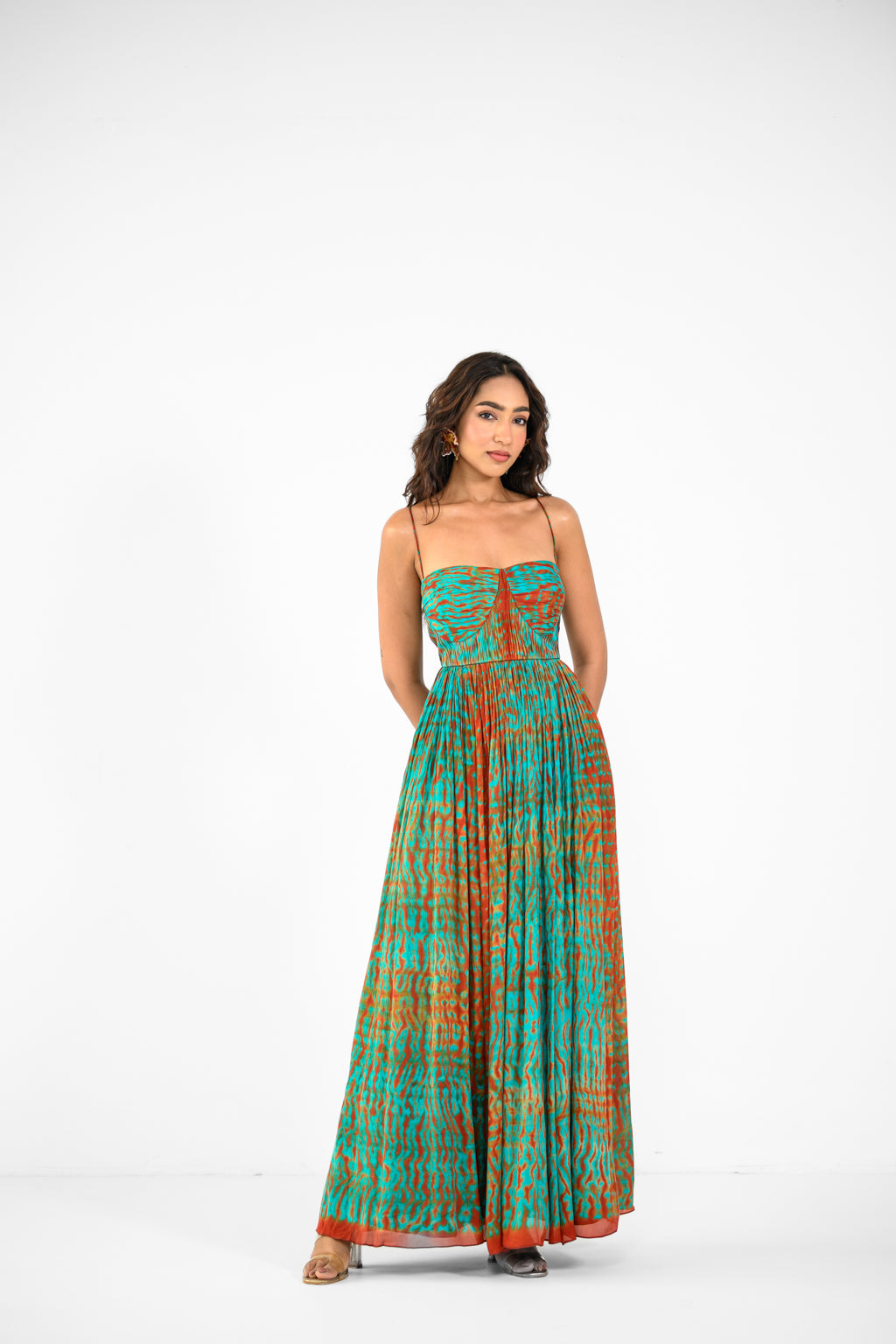 SHIBORI TIE DYE RUCHED PLEATED DRESS