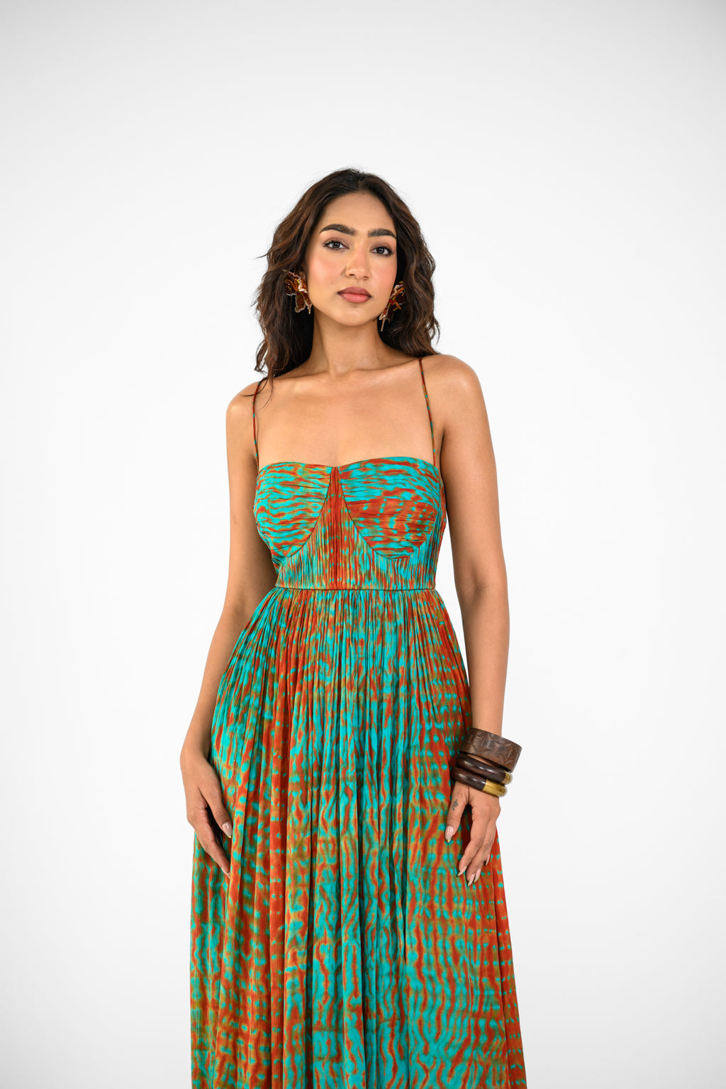 SHIBORI TIE DYE RUCHED PLEATED DRESS