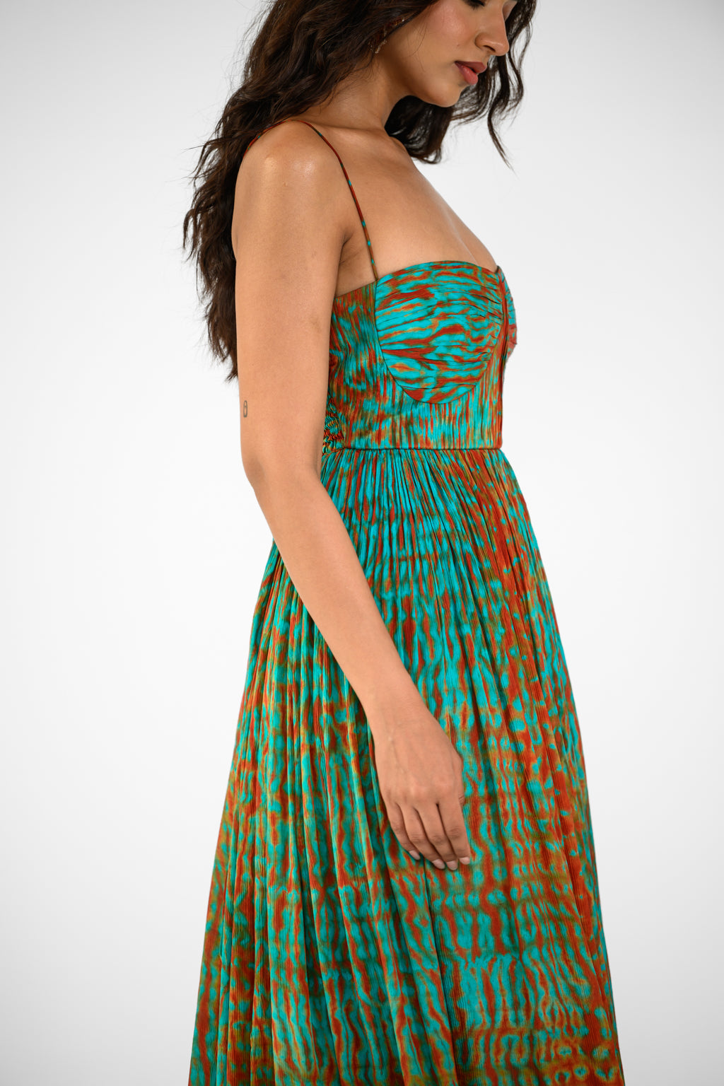SHIBORI TIE DYE RUCHED PLEATED DRESS
