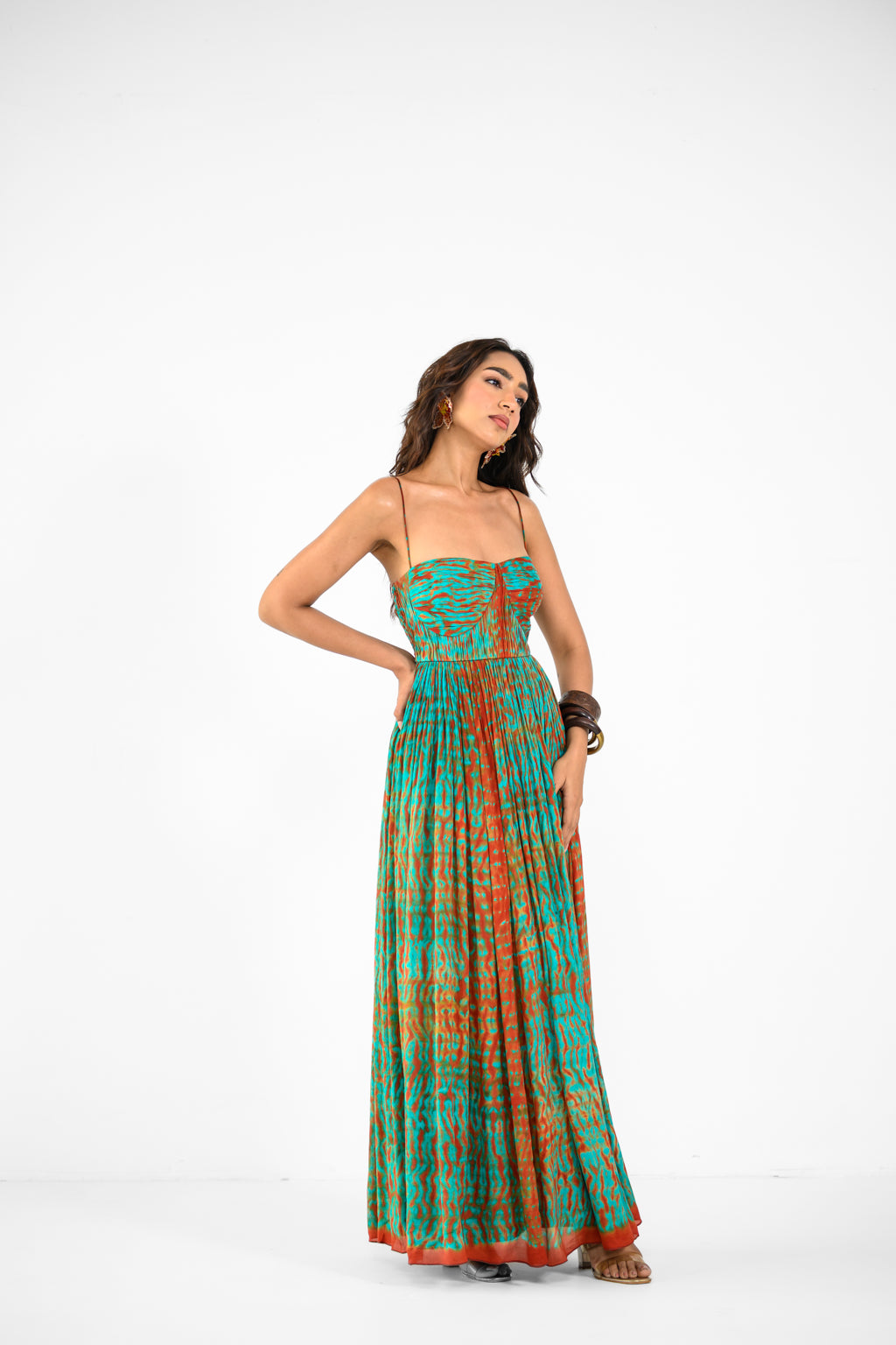 SHIBORI TIE DYE RUCHED PLEATED DRESS
