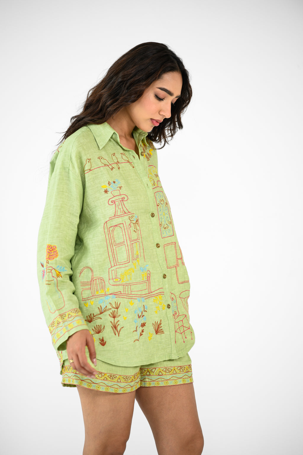 GREEN SCENIC SHIRT AND SHORTS