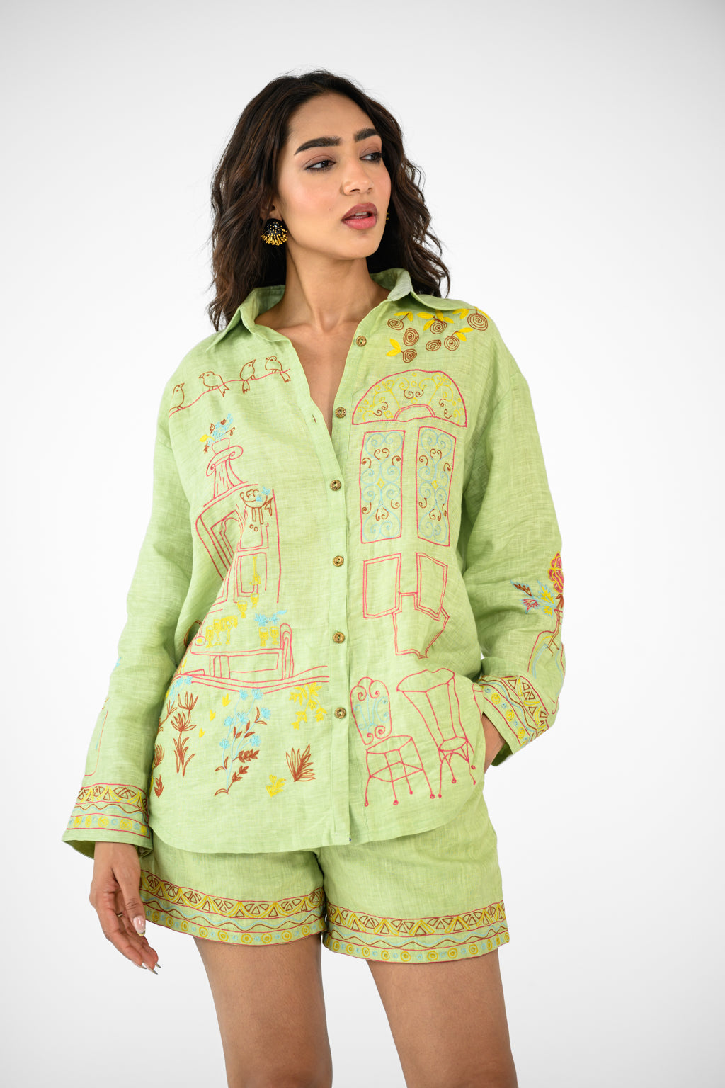 GREEN SCENIC SHIRT AND SHORTS
