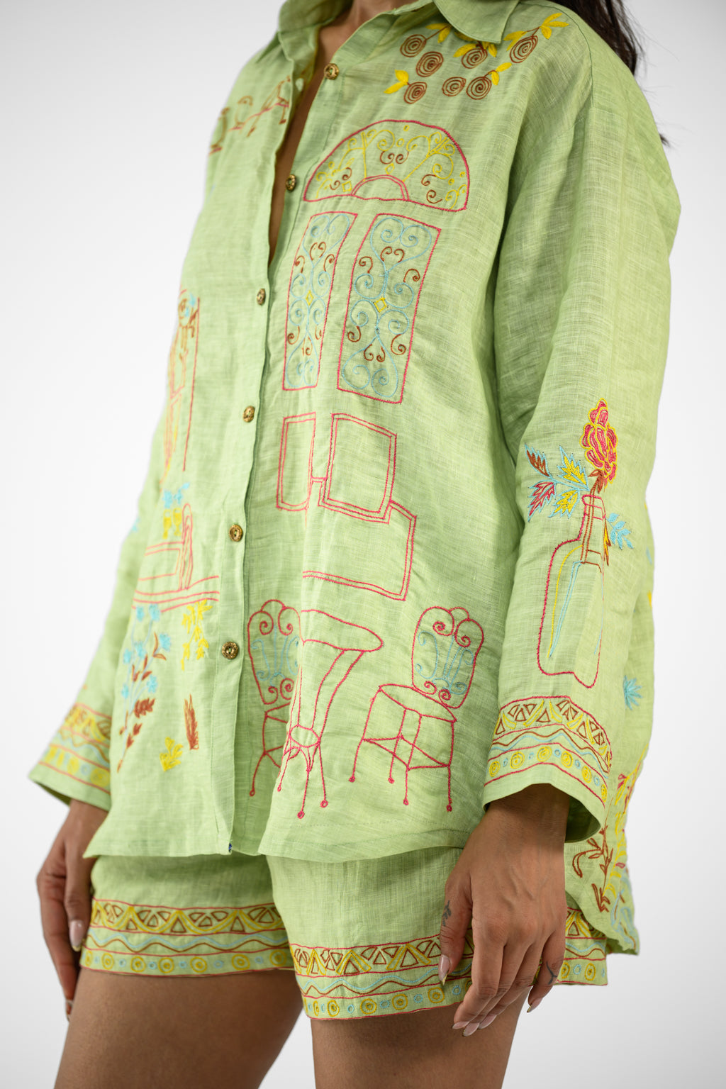 GREEN SCENIC SHIRT AND SHORTS