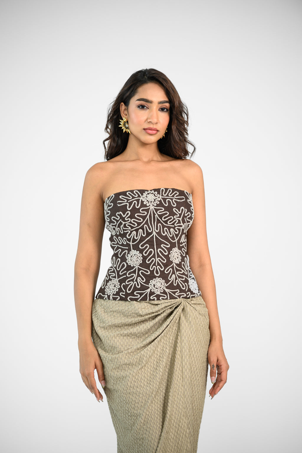 BROWN EMBROIDERED CORSET