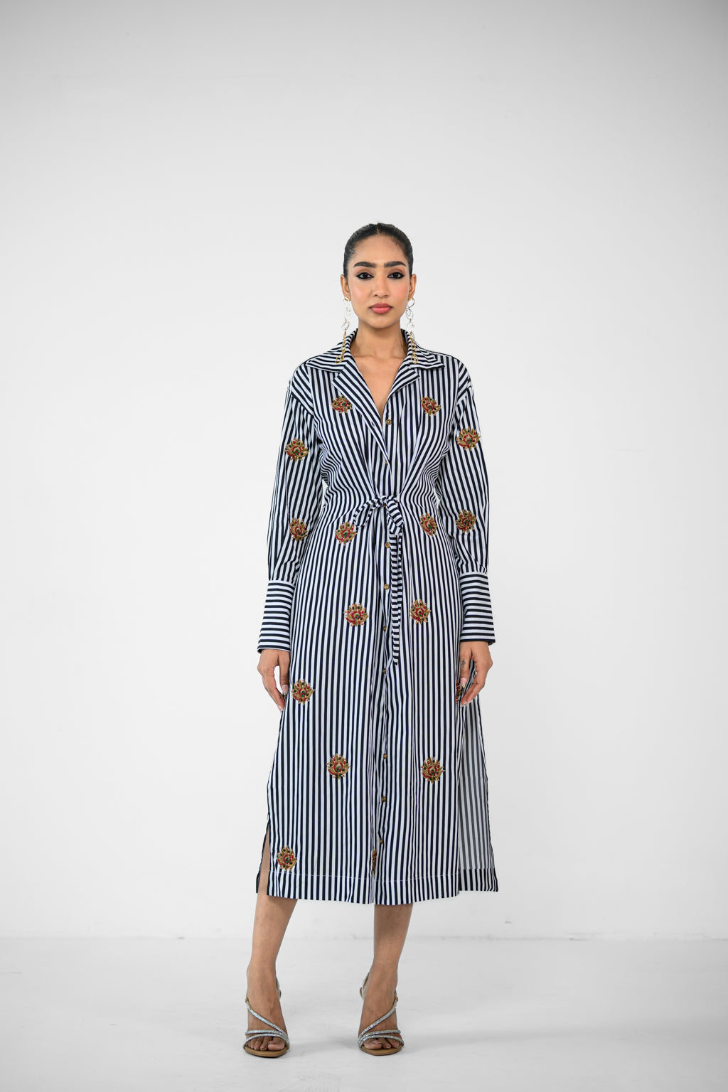 STRIPE PATCH SHIRT TIE DRESS