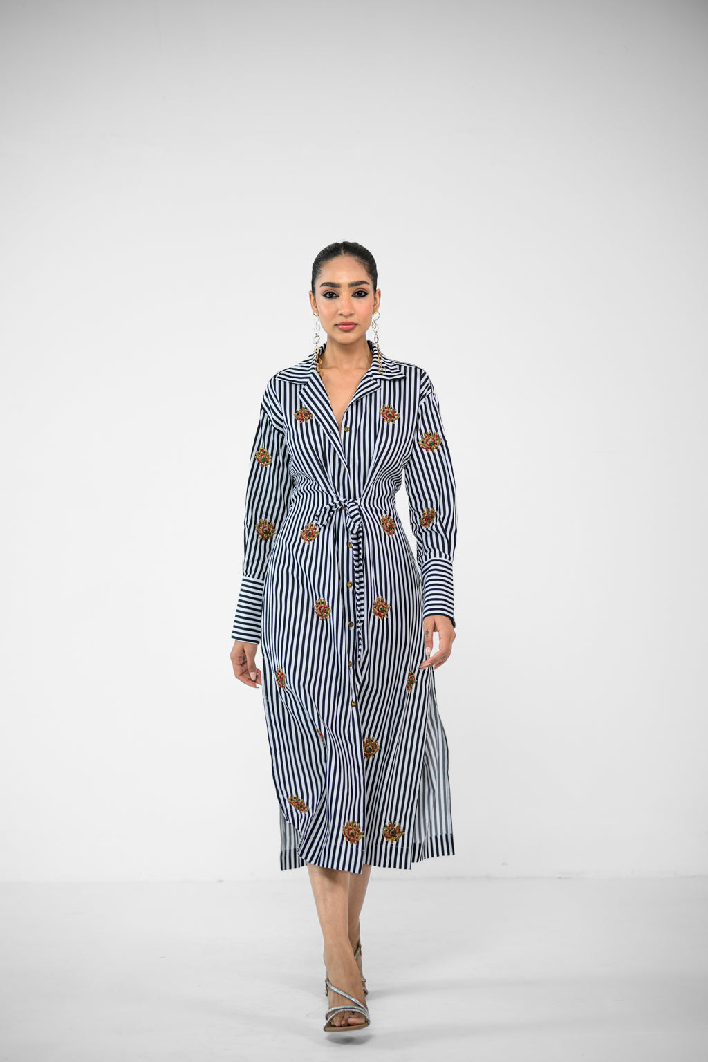 STRIPE PATCH SHIRT TIE DRESS
