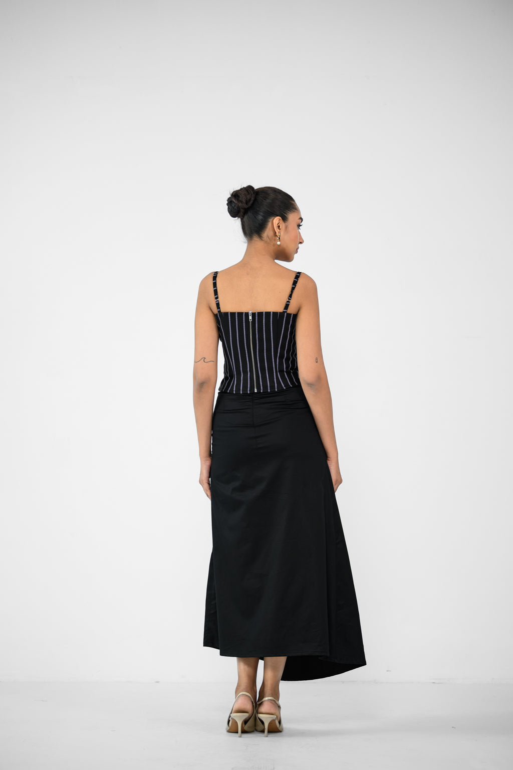 STRIPE CORSET TOP AND BLACK SKIRT