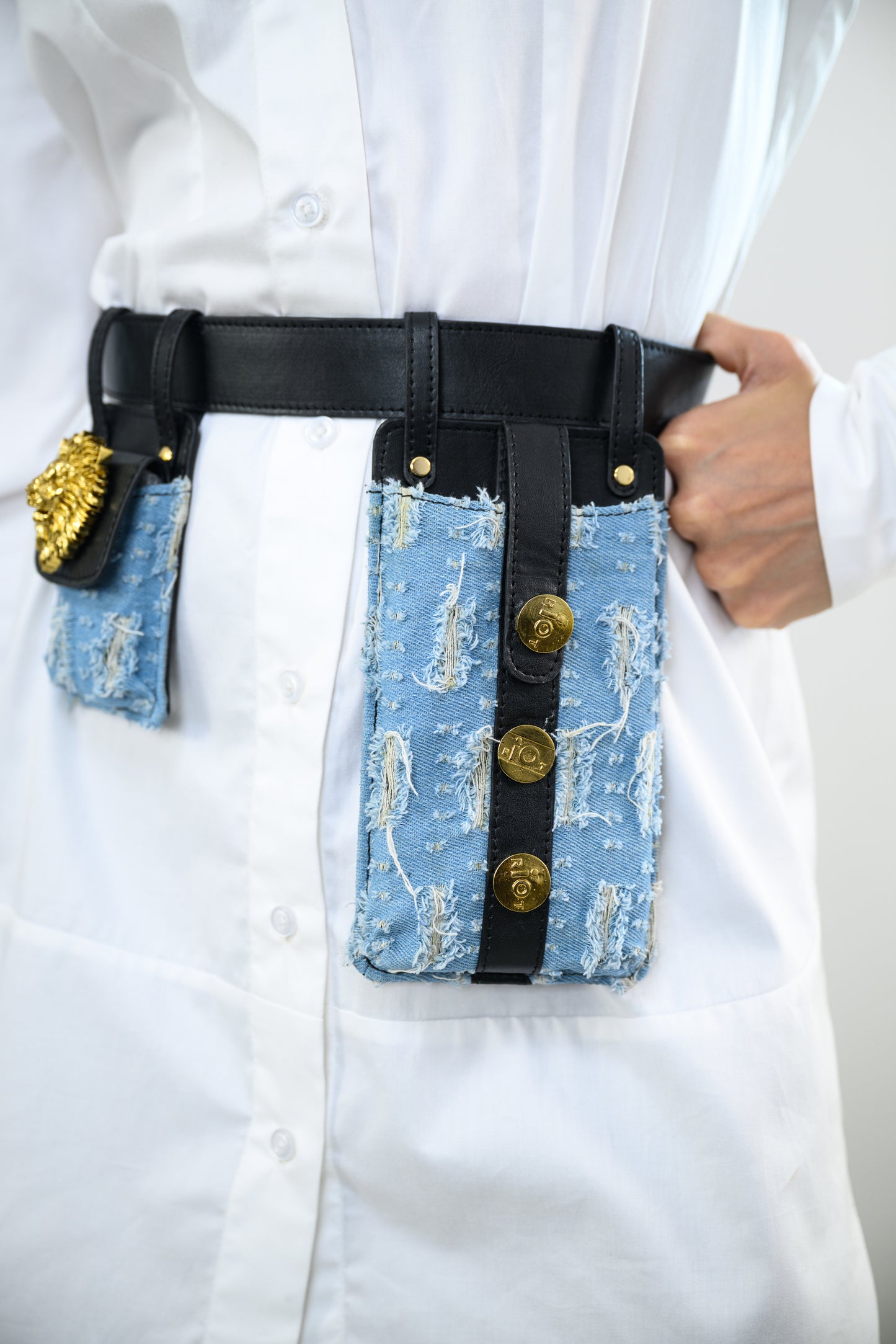 DOTTED DENIM BELT BAG