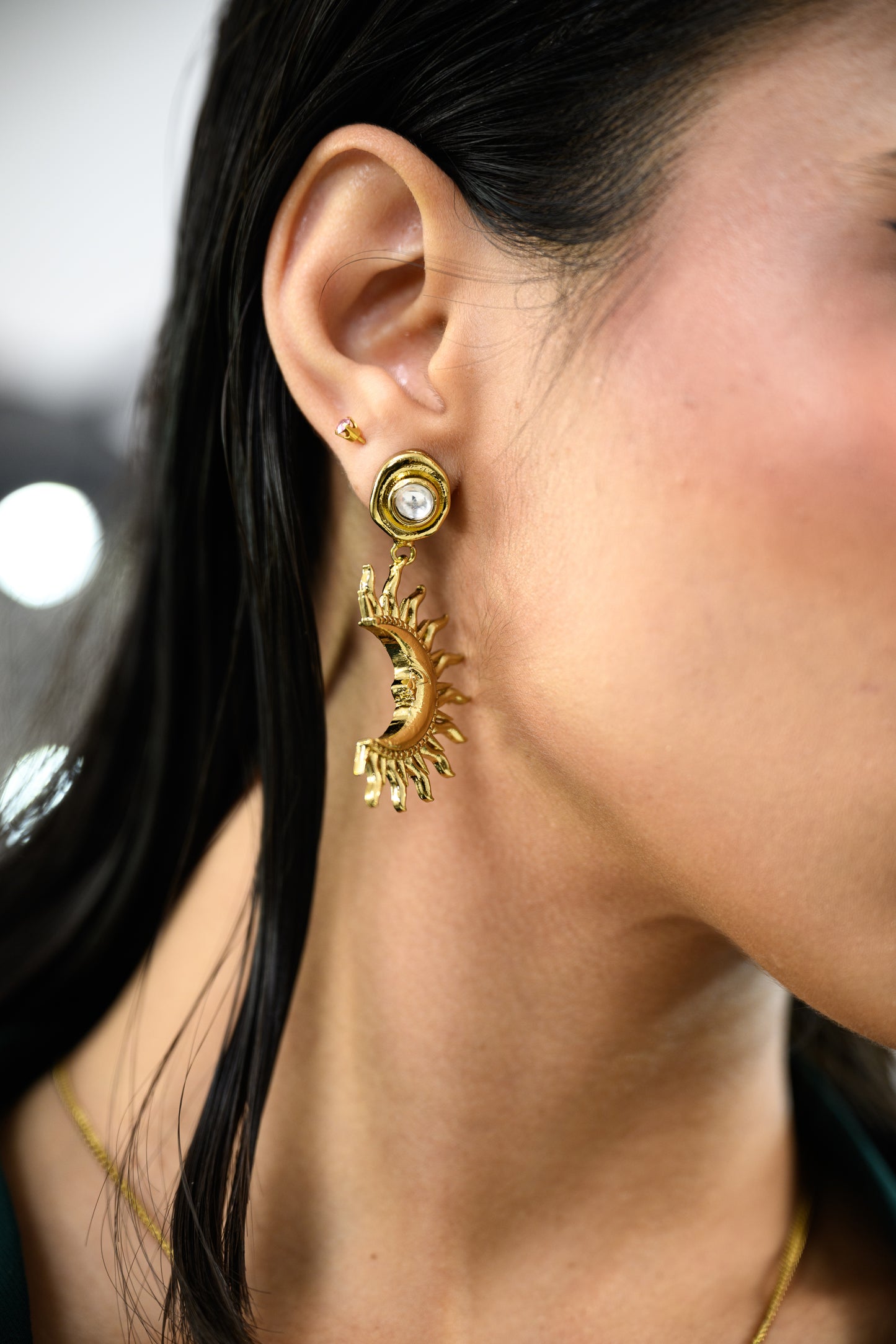 MOON STAR POLKI EARRING PAIR