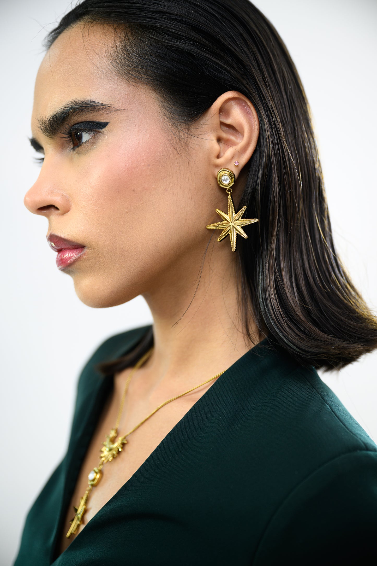 MOON STAR POLKI EARRING PAIR