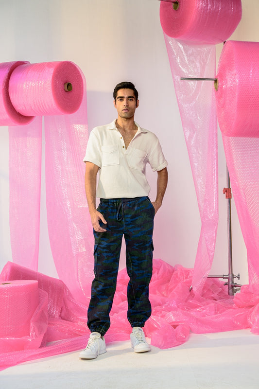White Dotted Tshirt With military Cargo Men