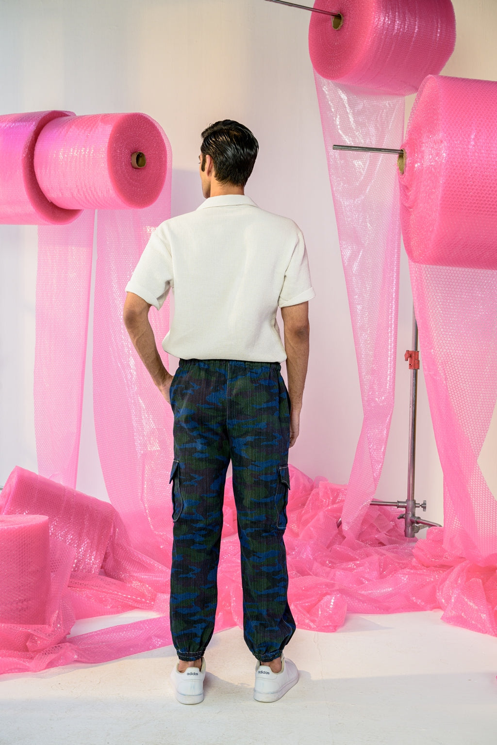 White Dotted Tshirt With military Cargo Men