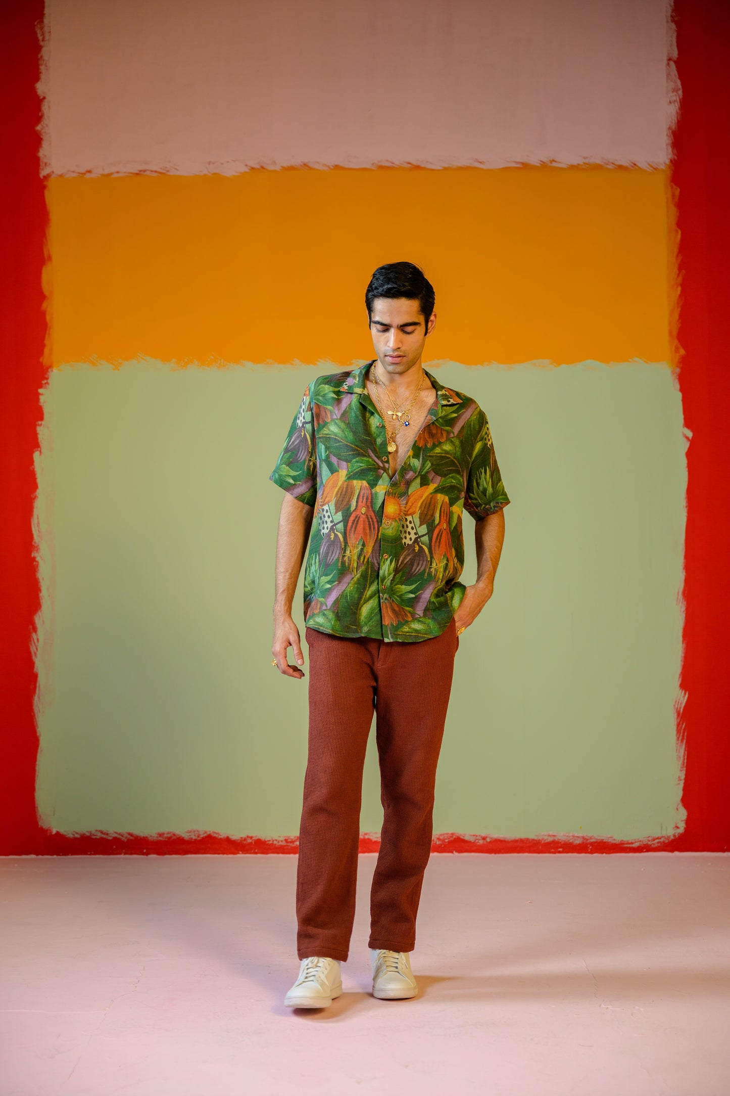 Jungle Half Sleeve Shirt Paired With Brown Pant Set