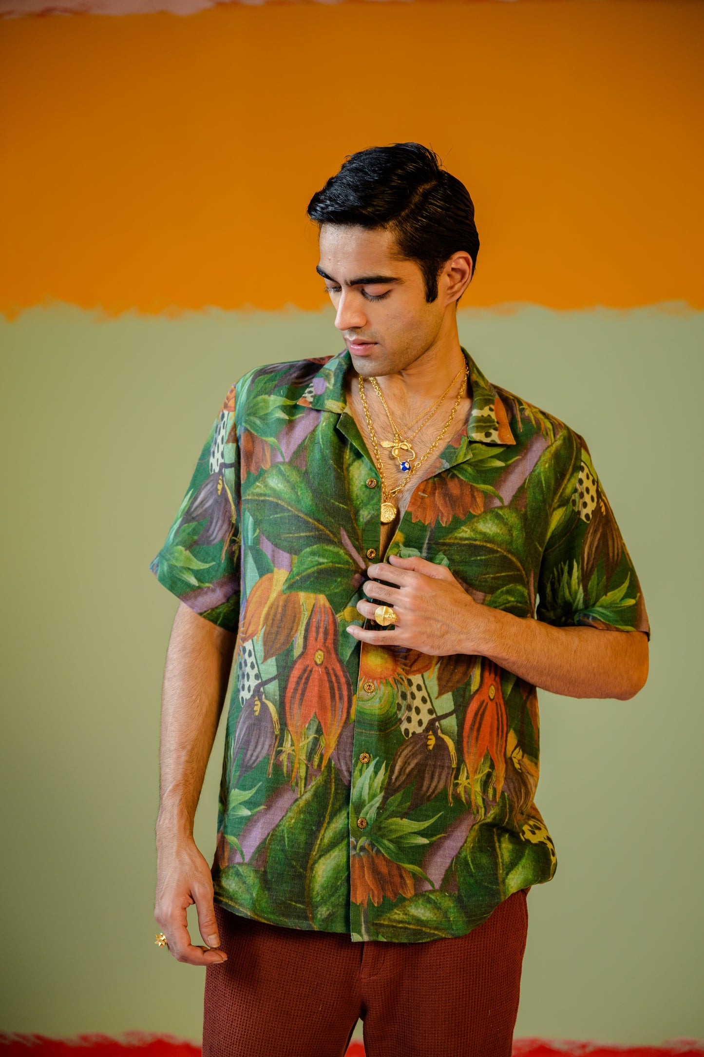 Jungle Half Sleeve Shirt Paired With Brown Pant Set