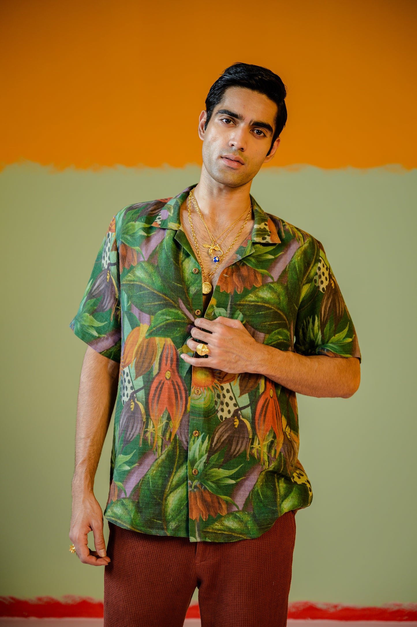 Jungle Half Sleeve Shirt Paired With Brown Pant Set