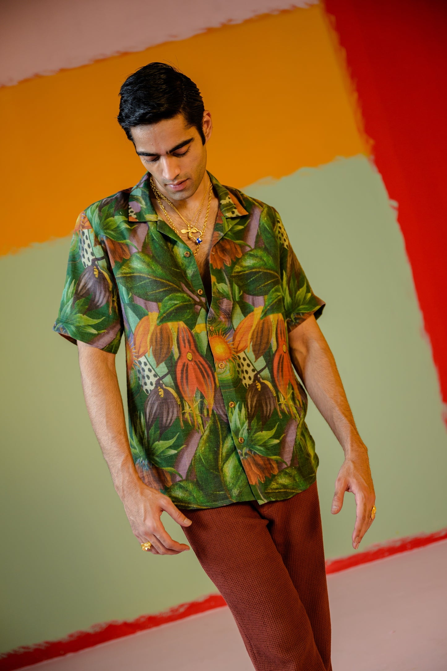 Jungle Half Sleeve Shirt Paired With Brown Pant Set