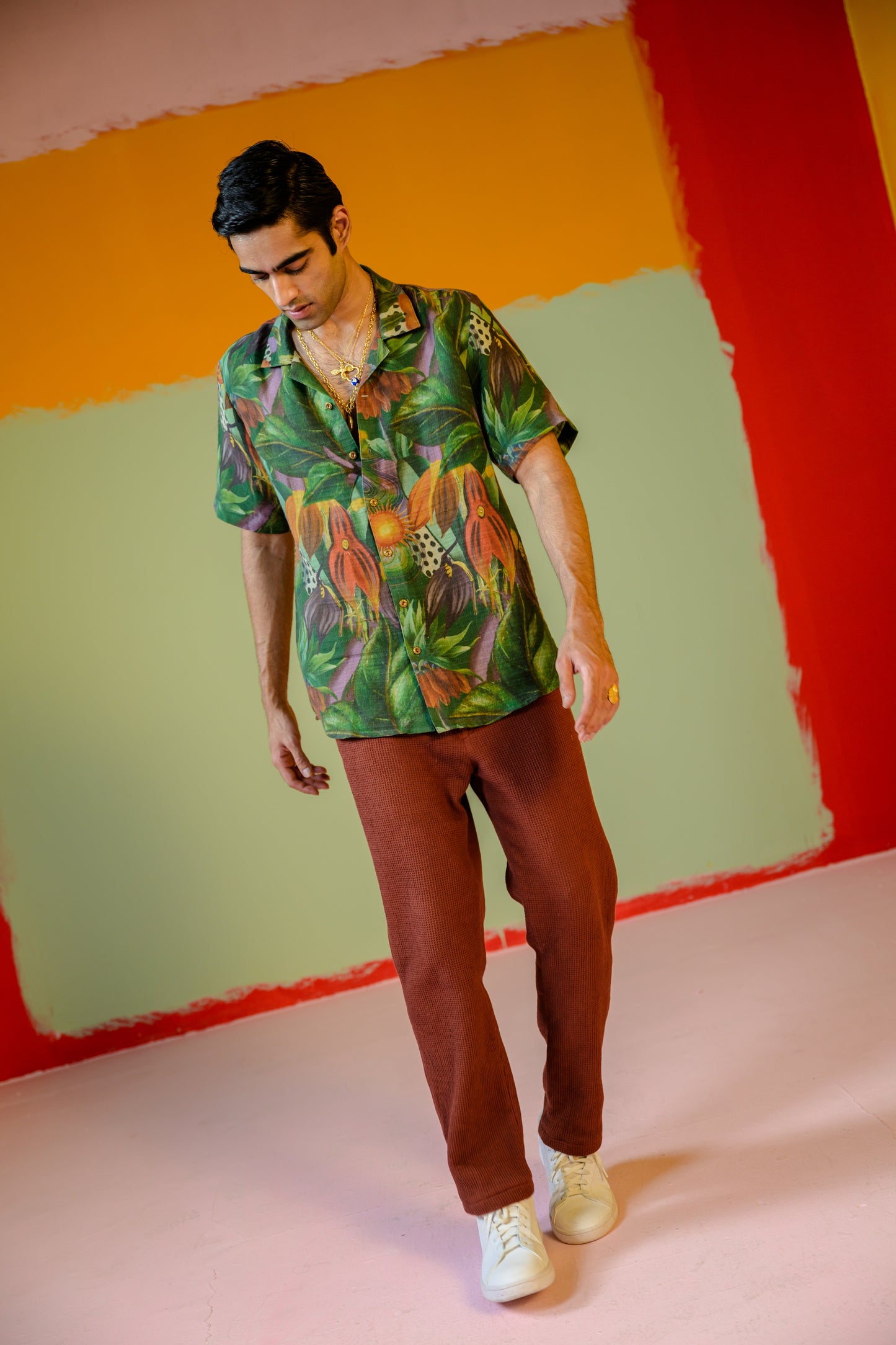 Jungle Half Sleeve Shirt Paired With Brown Pant Set