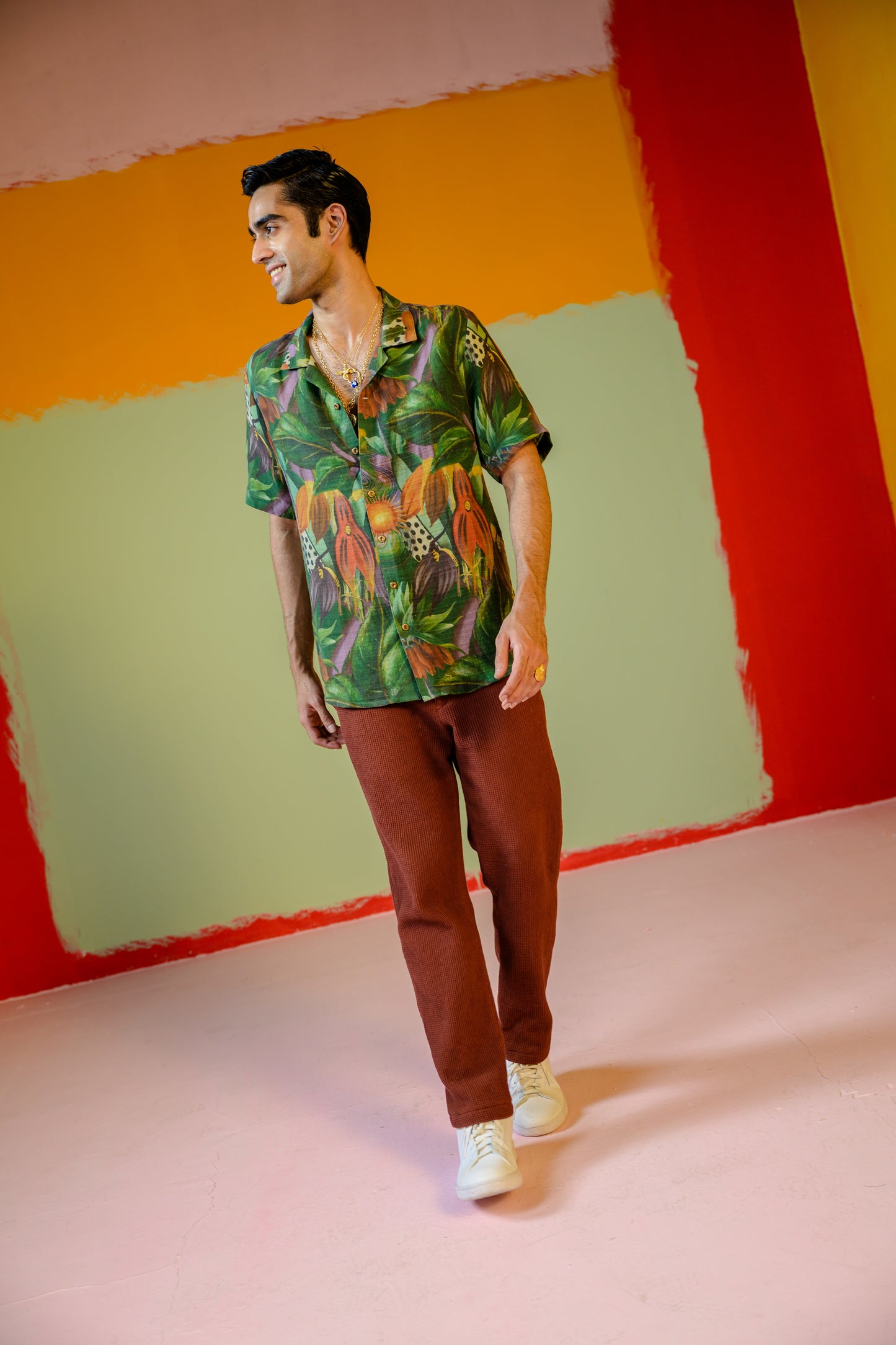 Jungle Half Sleeve Shirt Paired With Brown Pant Set