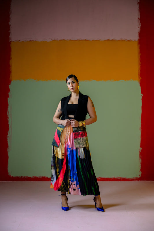 Celina Half Blazer With Celina Pleated Skirt Set