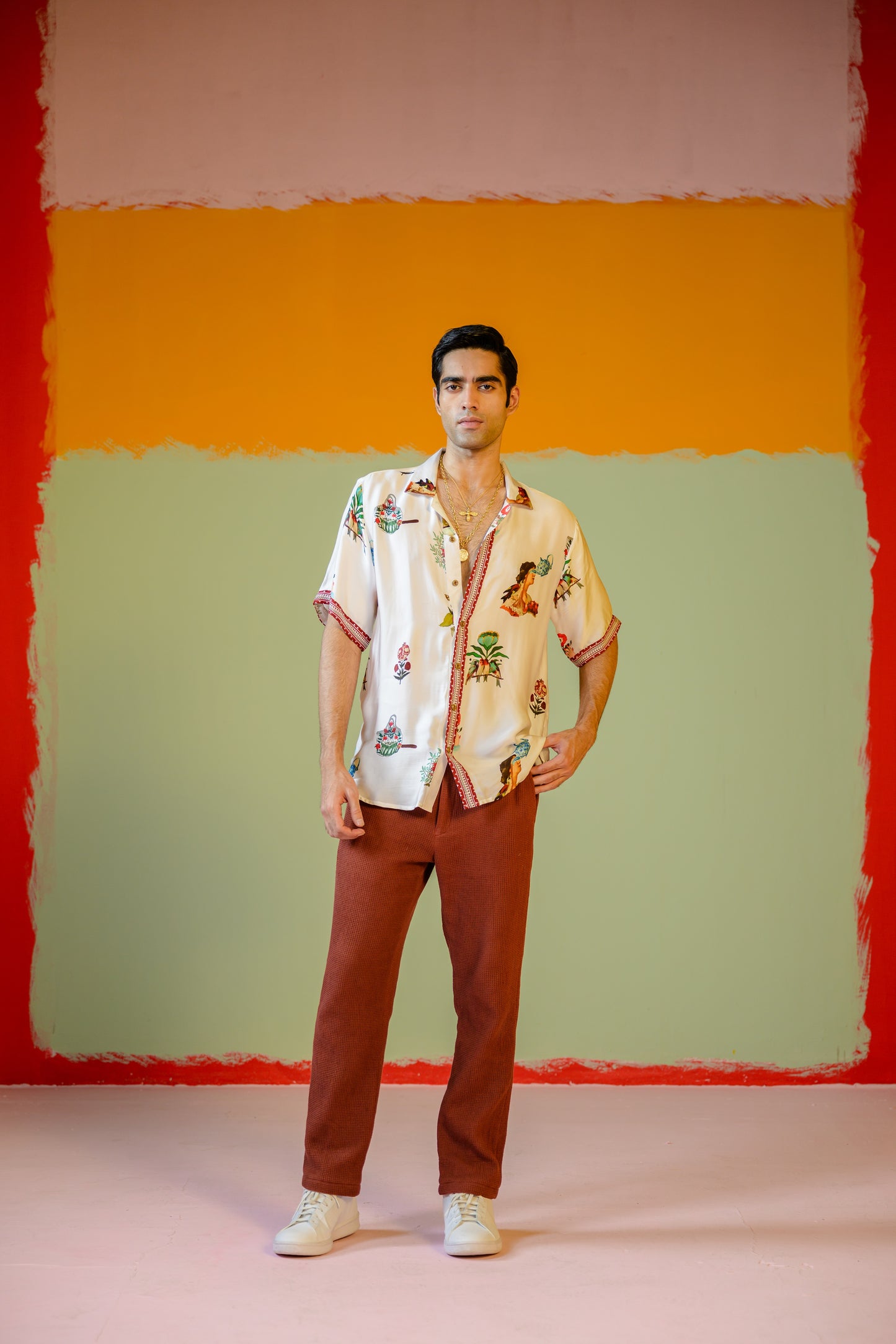 Rani Half Sleeve Shirt Paired With Brown Pants Set