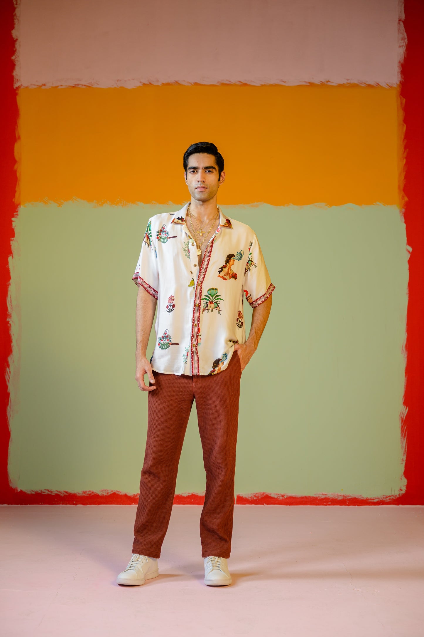 Rani Half Sleeve Shirt Paired With Brown Pants Set