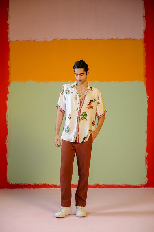 Rani Half Sleeve Shirt Paired With Brown Pants Set