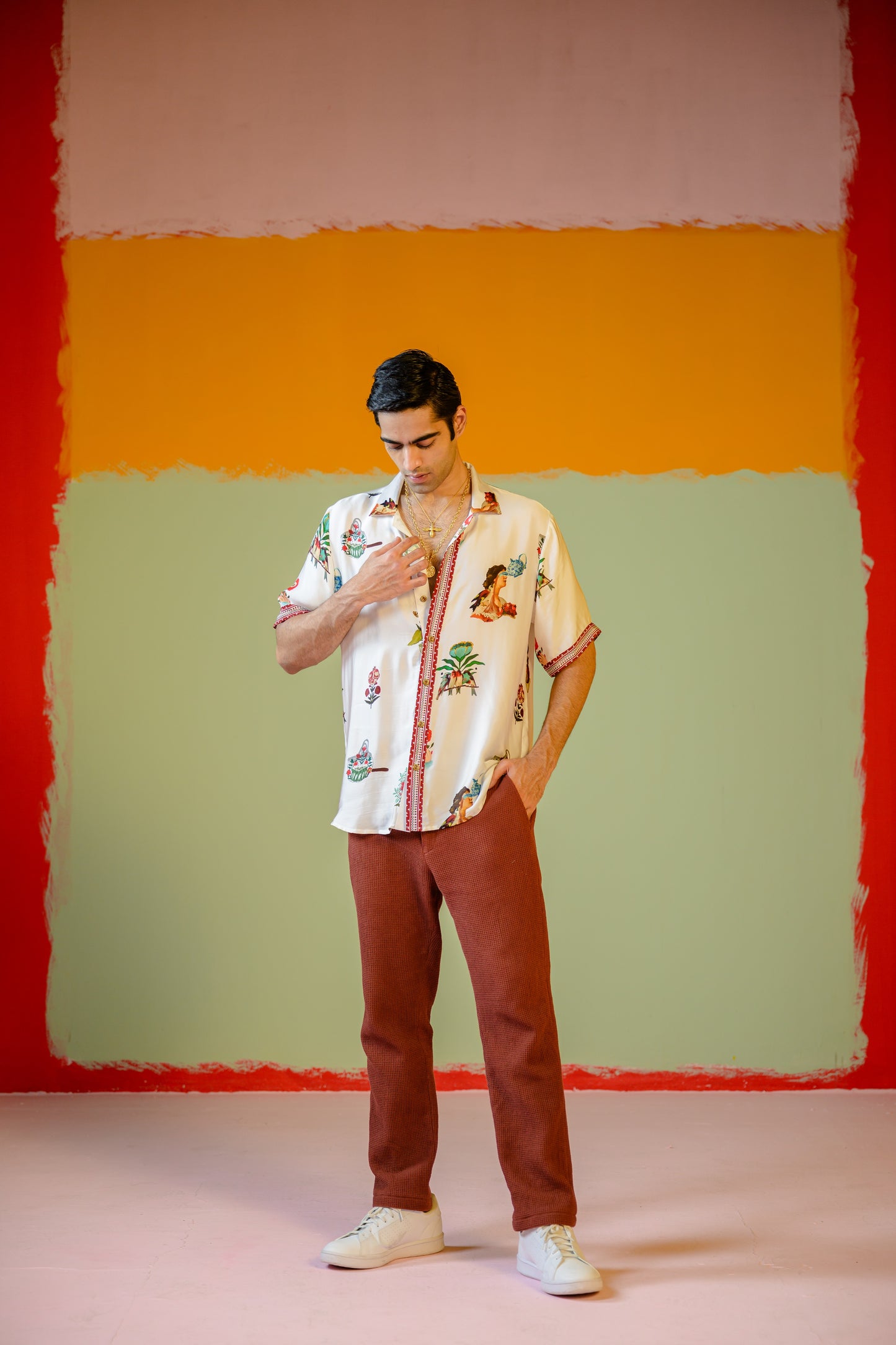 Rani Half Sleeve Shirt Paired With Brown Pants Set