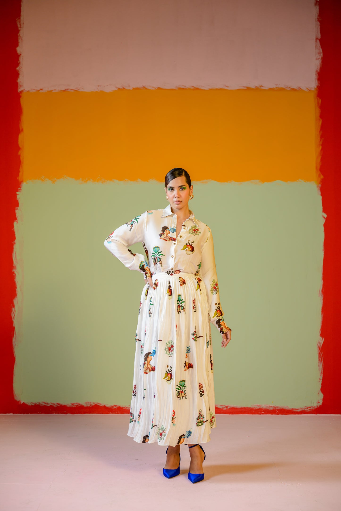 Rani Shirt Paired With Rani Pleated Skirt Set