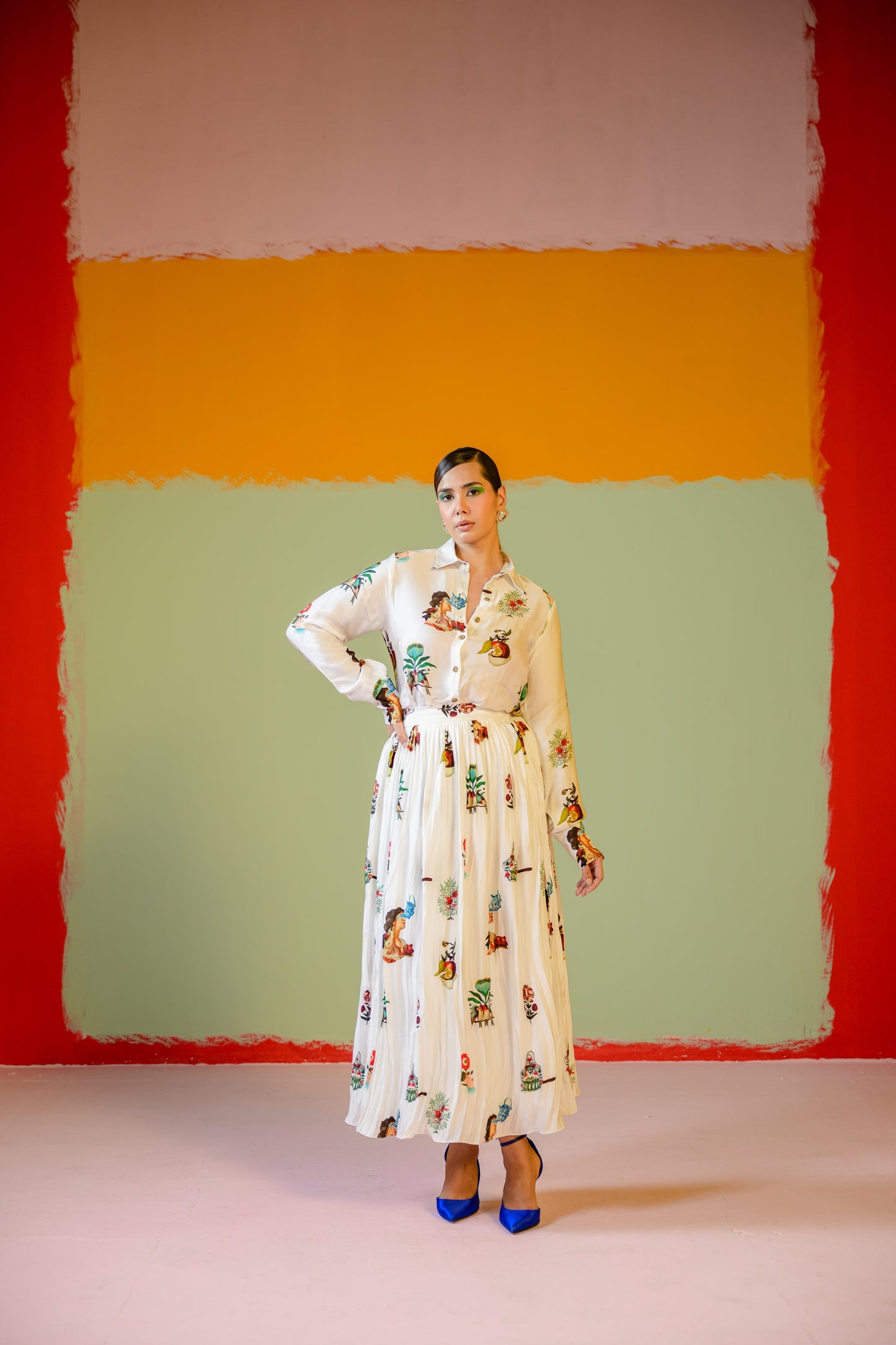 Rani Shirt Paired With Rani Pleated Skirt Set