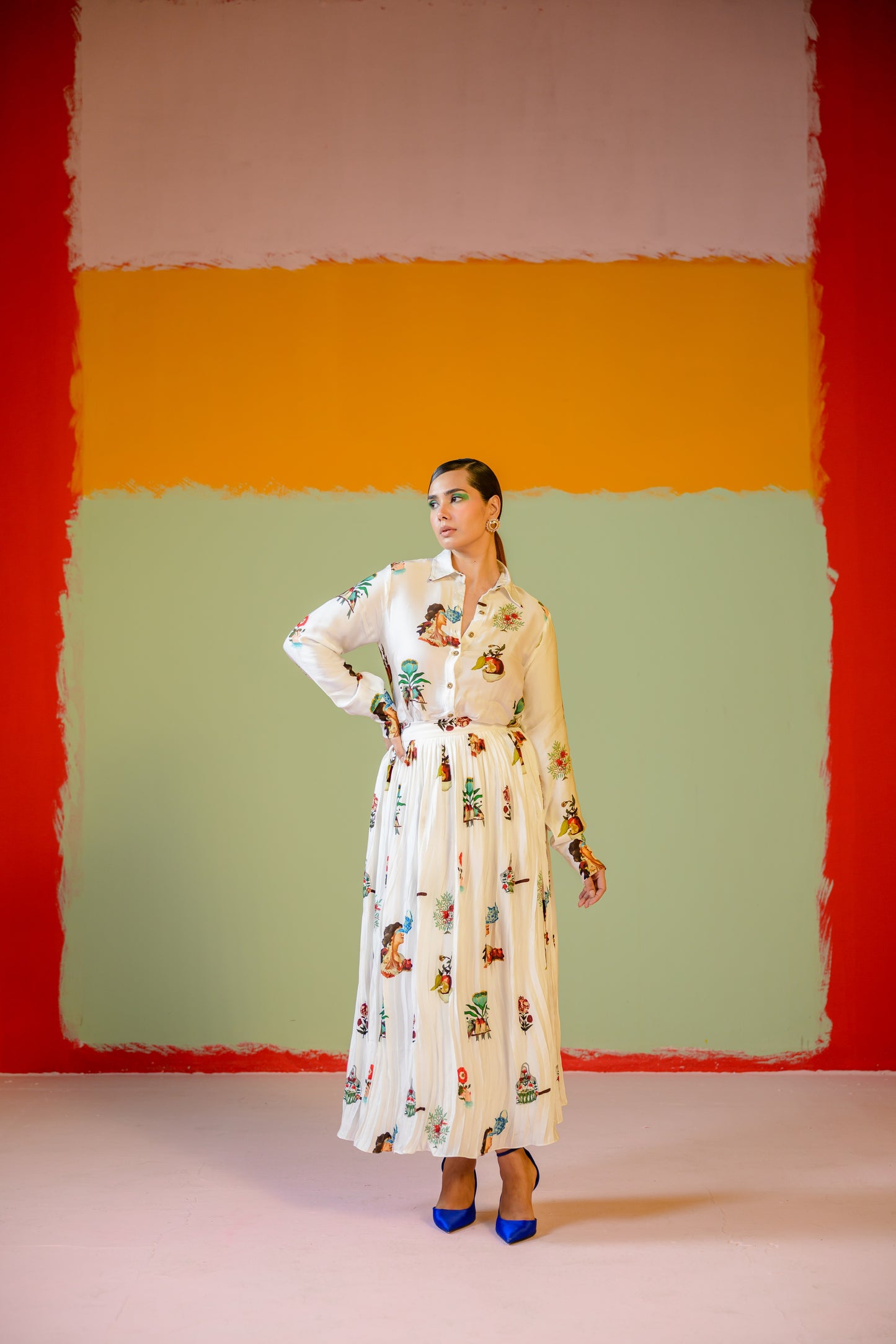 Rani Shirt Paired With Rani Pleated Skirt Set